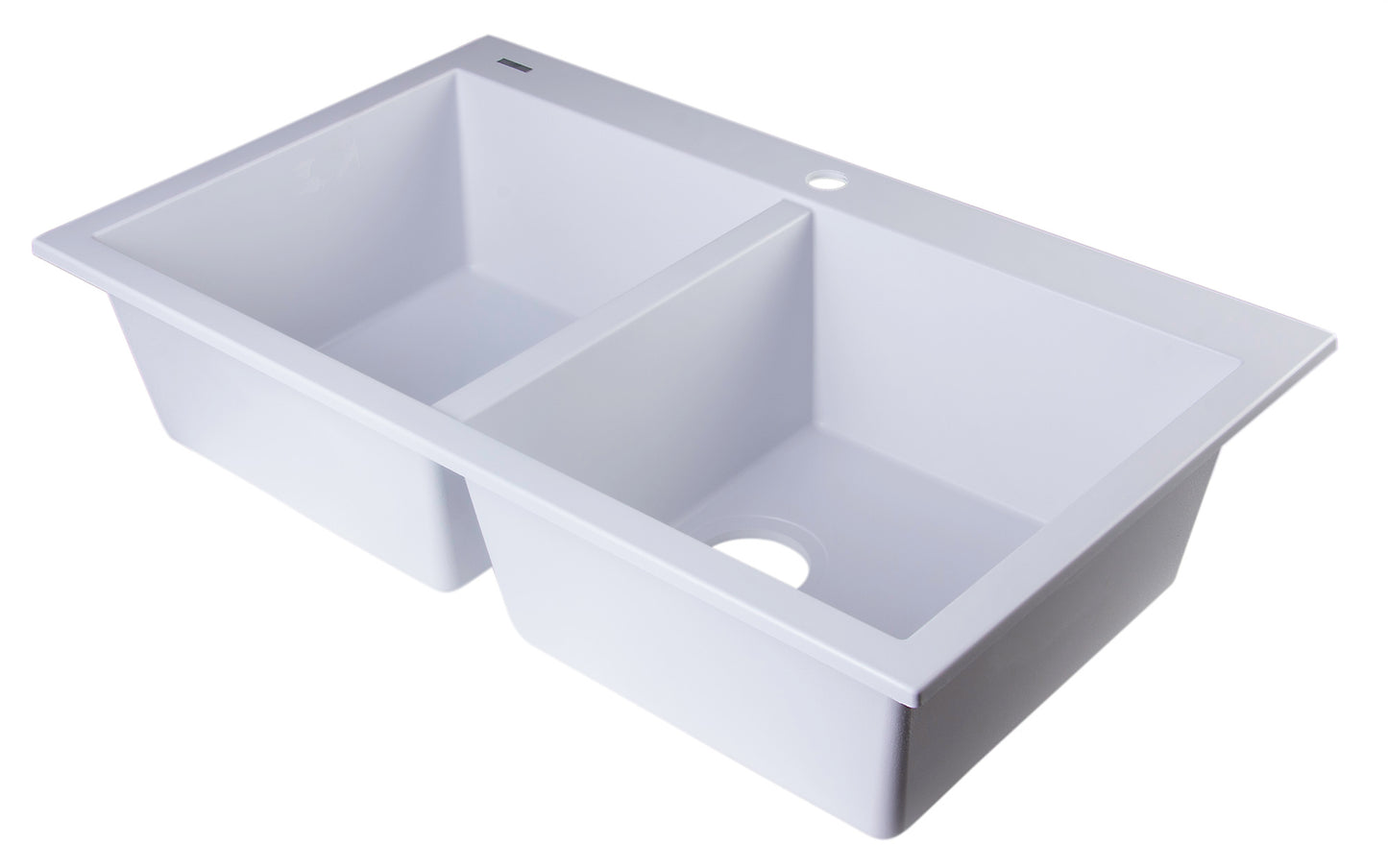 ALFI brand White 34" Drop-In Double Bowl Granite Composite Kitchen Sink