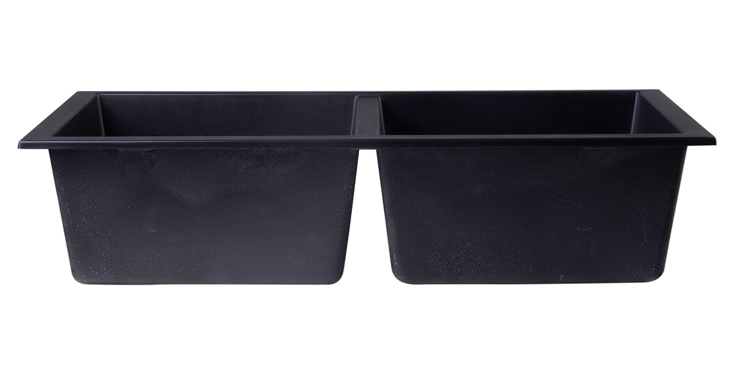 ALFI brand Black 34" Undermount Double Bowl Granite Composite Kitchen Sink