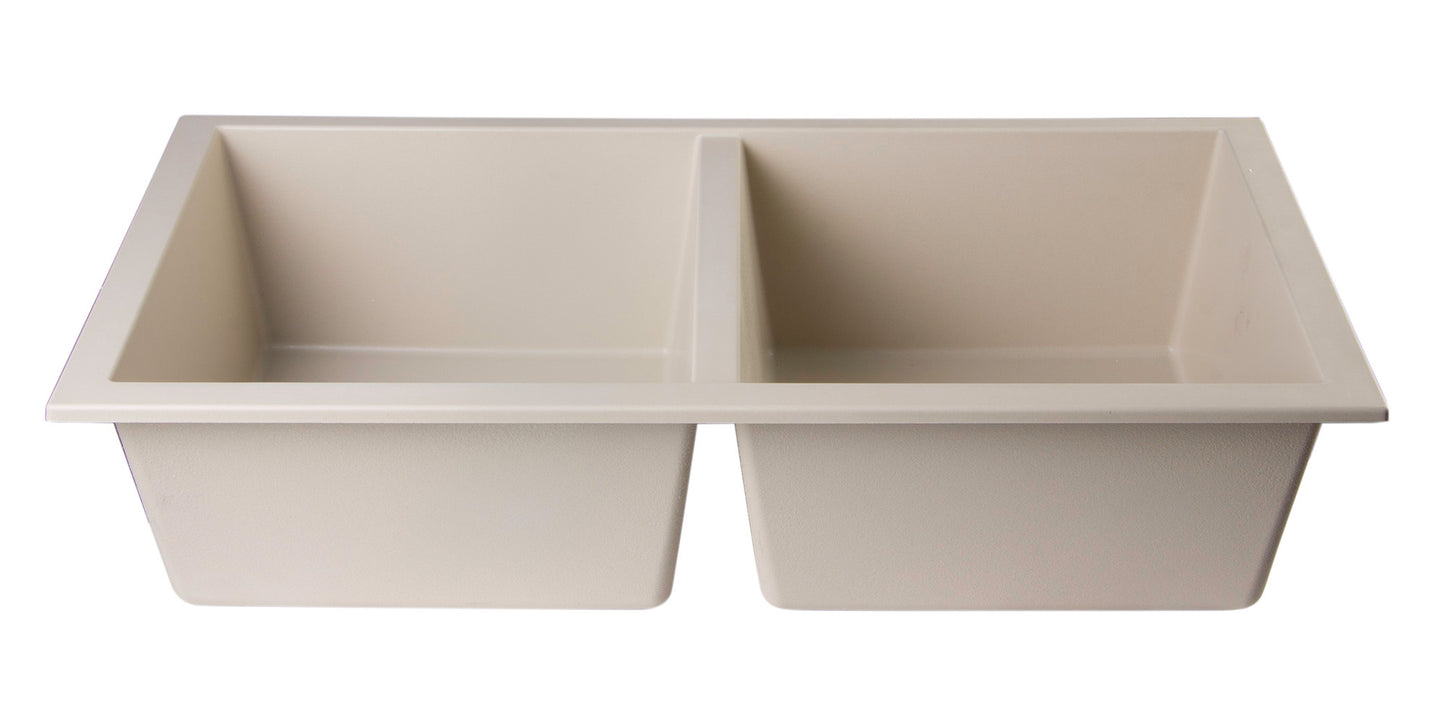 ALFI brand Biscuit 34" Undermount Double Bowl Granite Composite Kitchen Sink