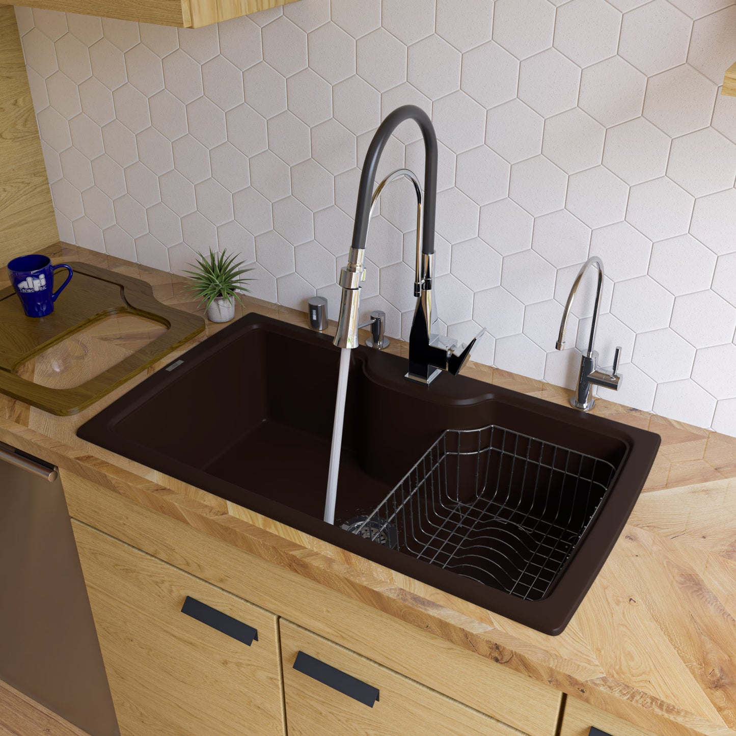 ALFI brand Chocolate 35" Drop-In Single Bowl Granite Composite Kitchen Sink