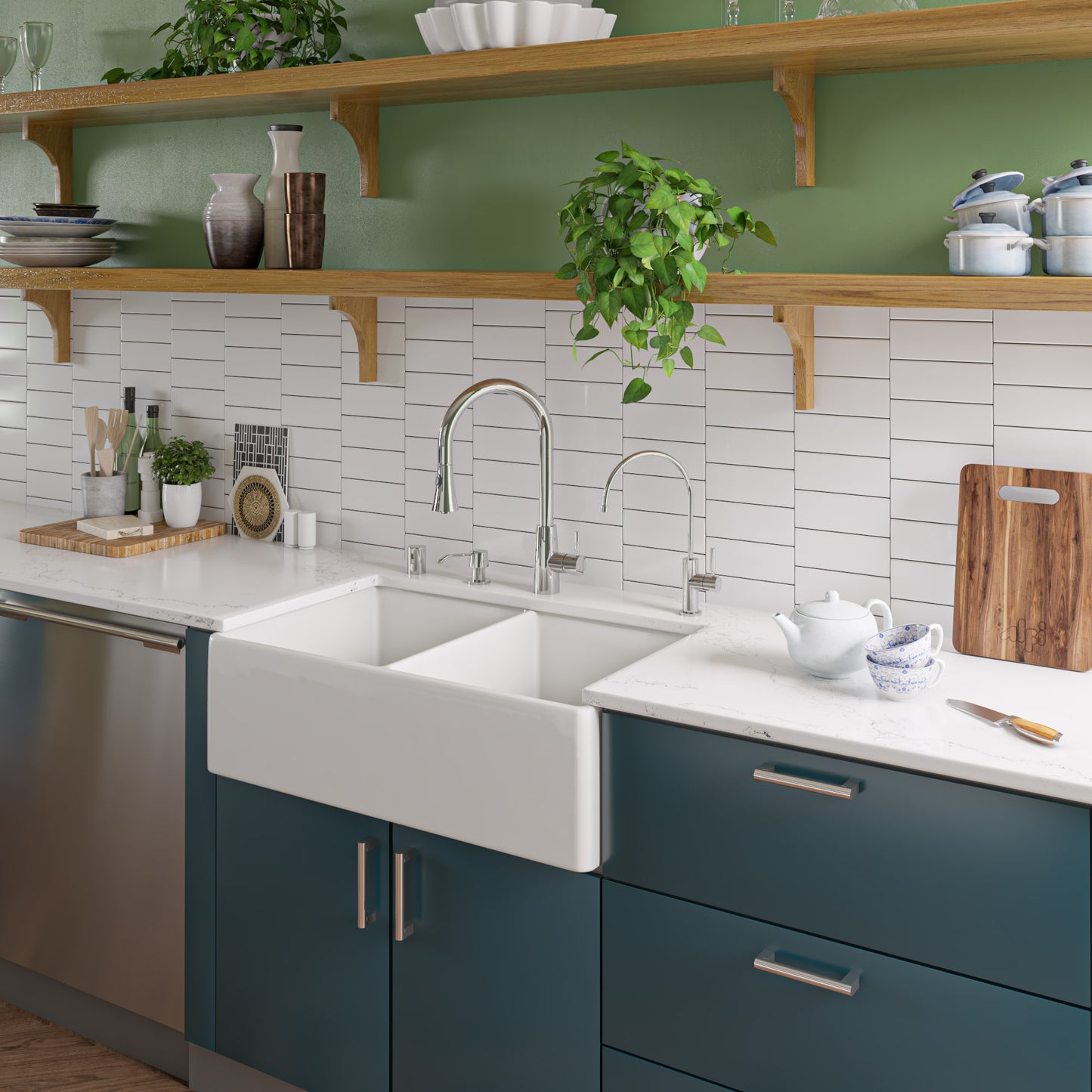 ALFI brand White 32" Smooth Apron Double Bowl Fireclay Farmhouse Kitchen Sink