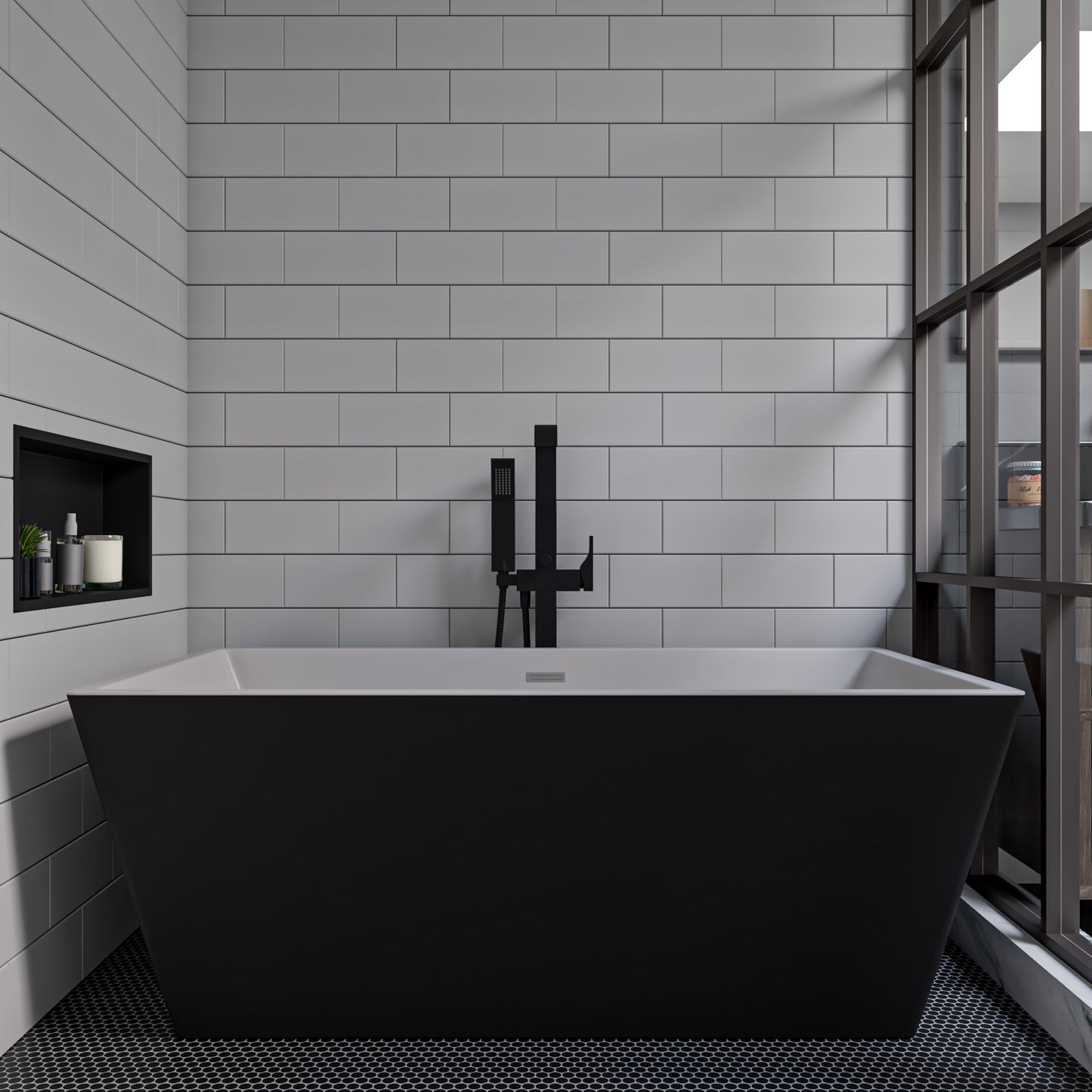 ALFI brand 59 inch Black & Rectangular Acrylic Free Standing Soaking Bathtub