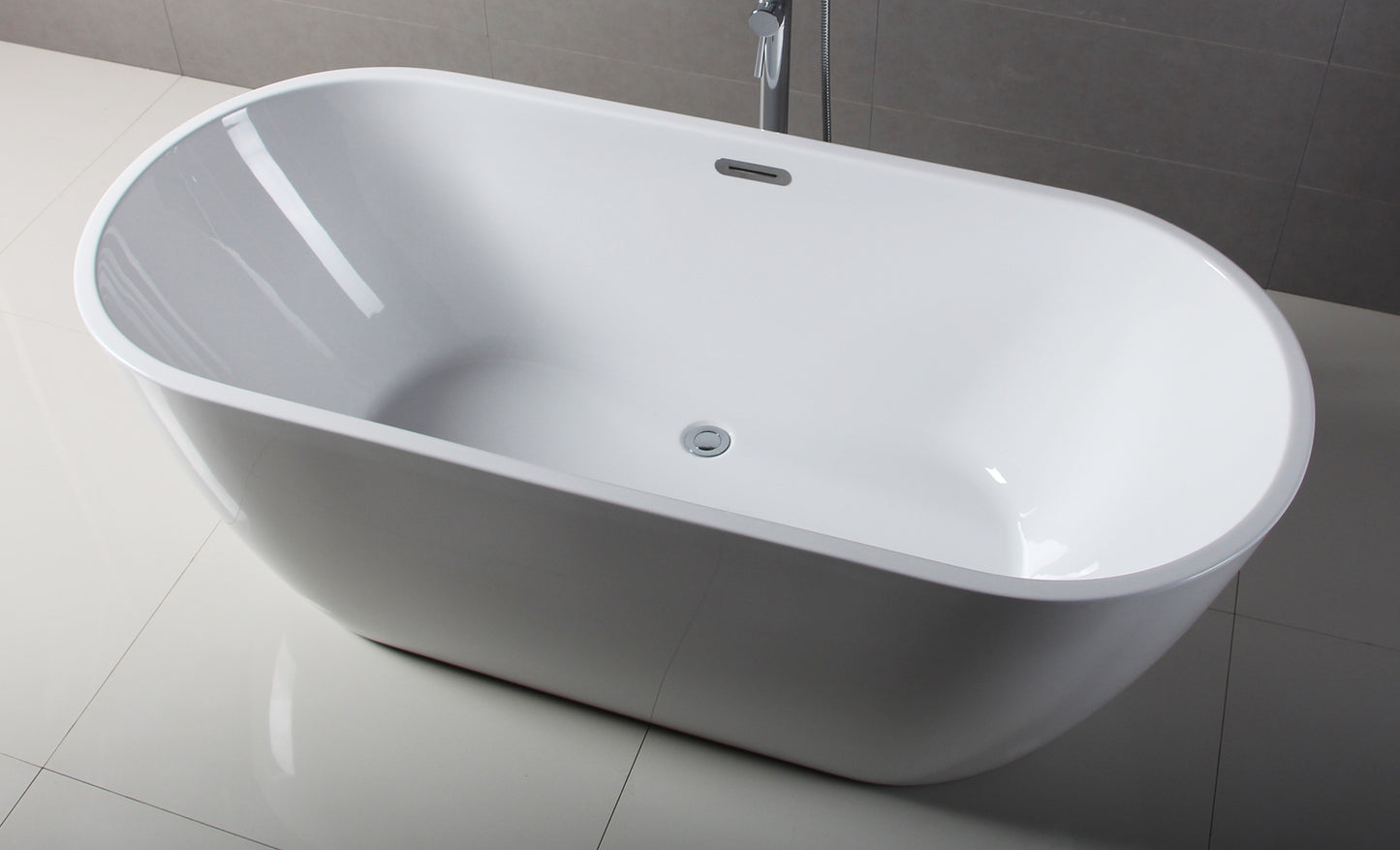 ALFI brand AB8839 67 inch White Oval Acrylic Free Standing Soaking Bathtub