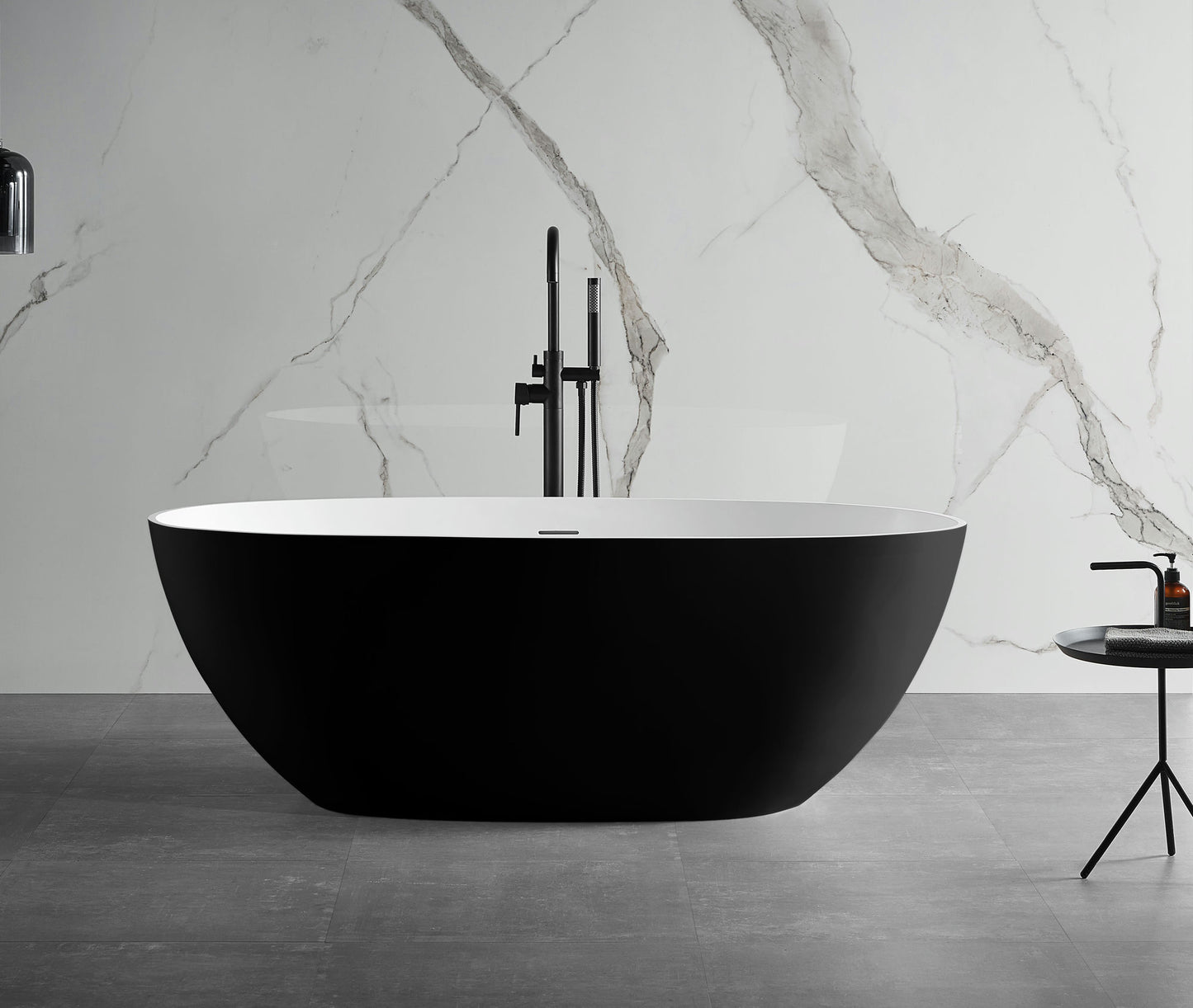 ALFI brand 59" Black & White Matte Oval Solid Surface Resin Soaking Bathtub