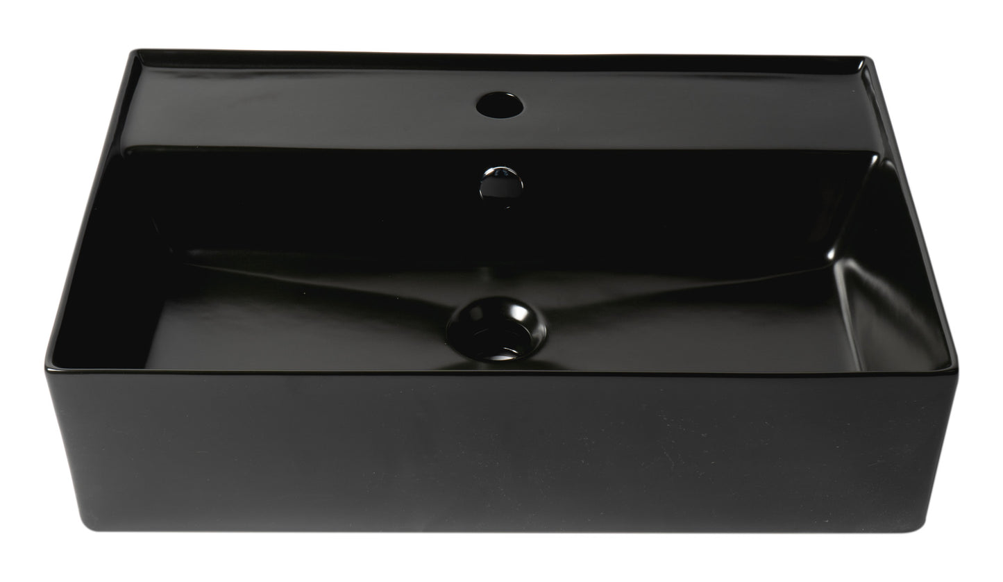 ALFI brand Black 24" Rectangular Above Mount Ceramic Sink with Faucet Hole