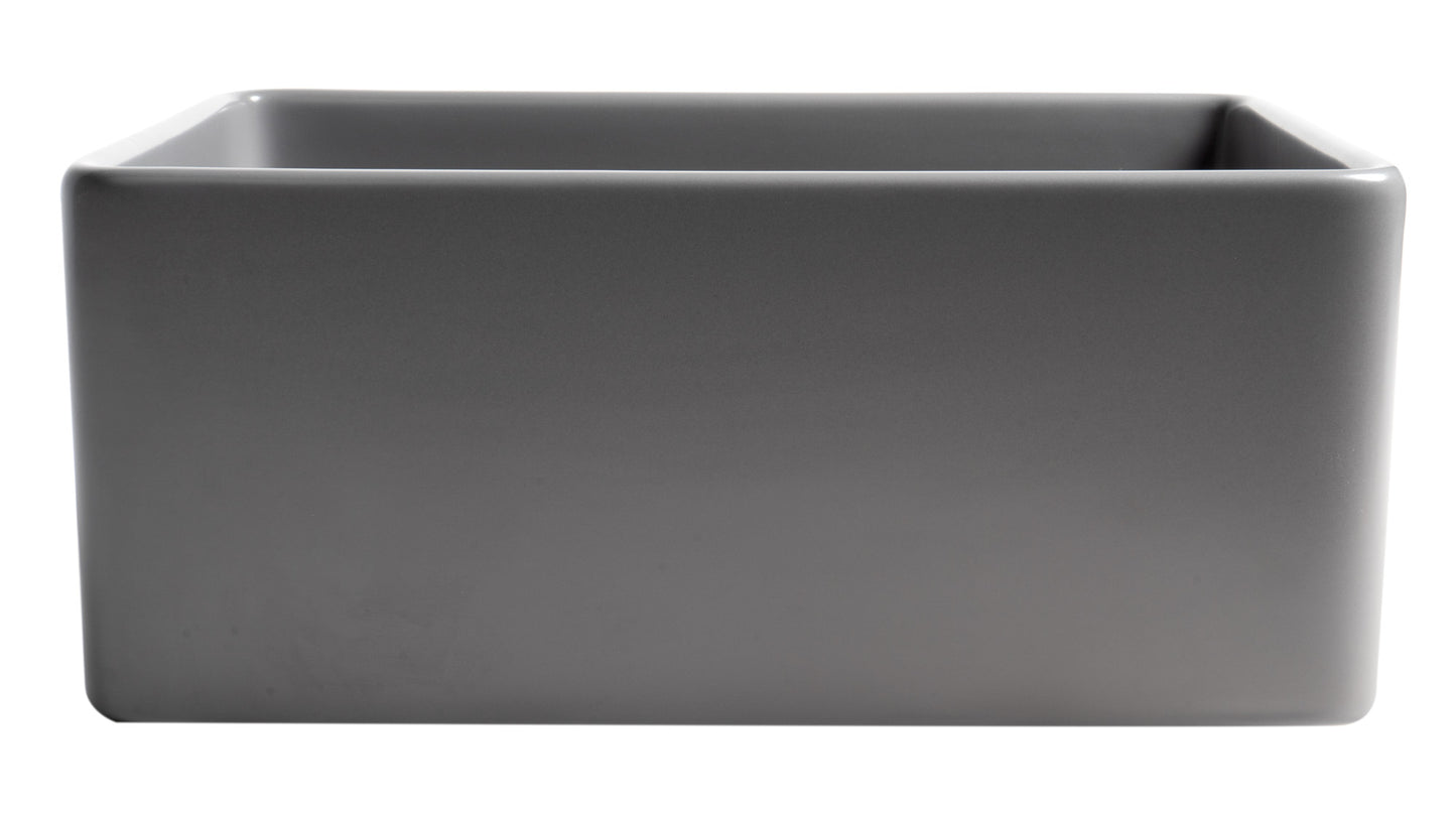 ALFI brand Gray Matte Smooth Apron 24" x 18" Single Bowl Fireclay Farm Sink