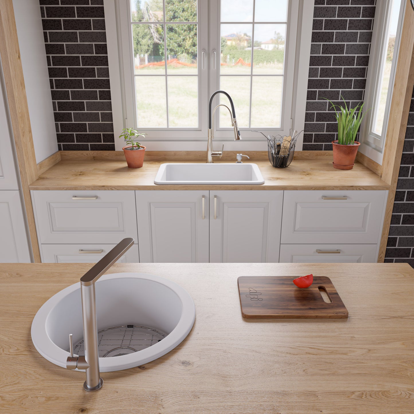 ALFI brand White 27" x 18" Fireclay Undermount / Drop In Firelcay Kitchen Sink