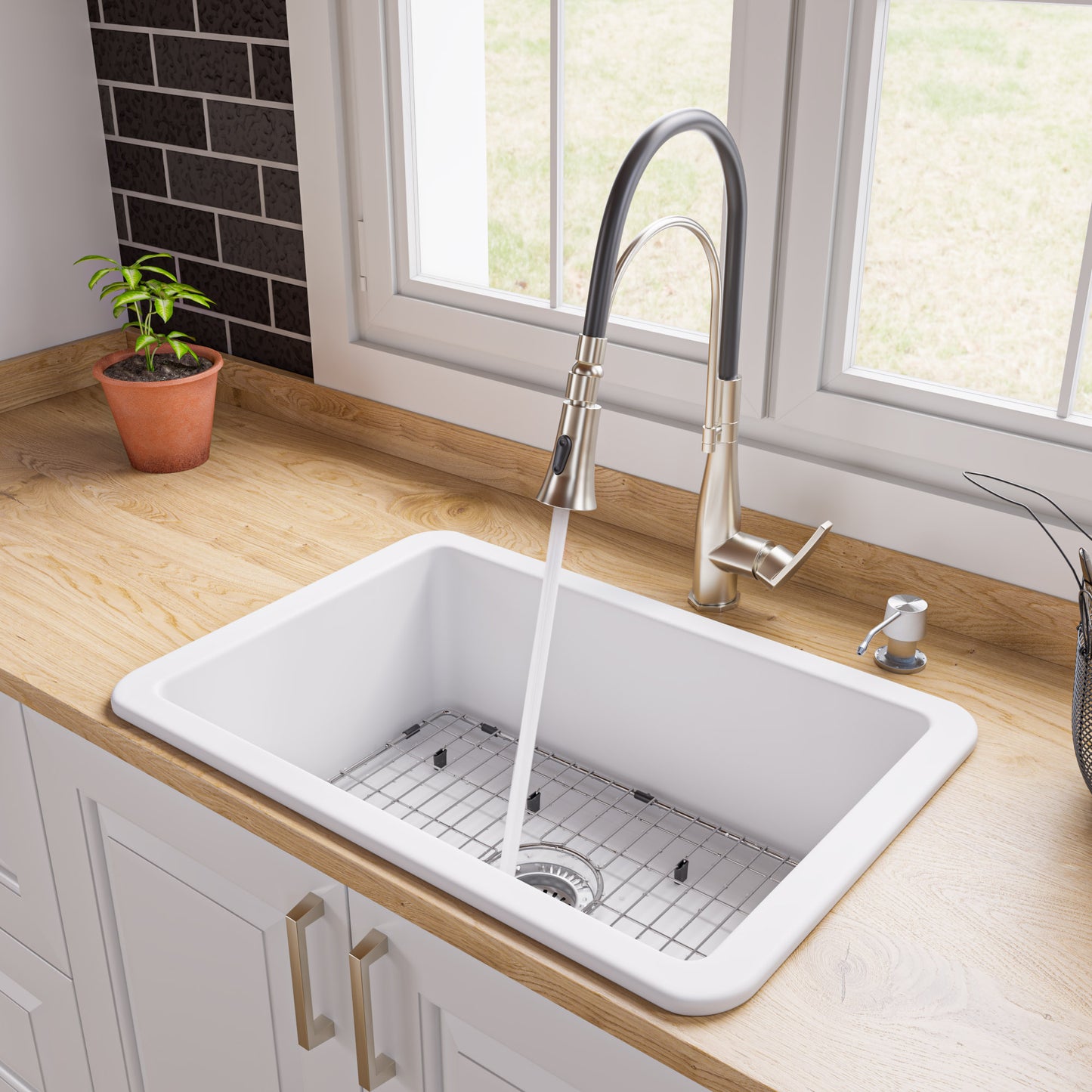 ALFI brand White 27" x 18" Fireclay Undermount / Drop In Firelcay Kitchen Sink