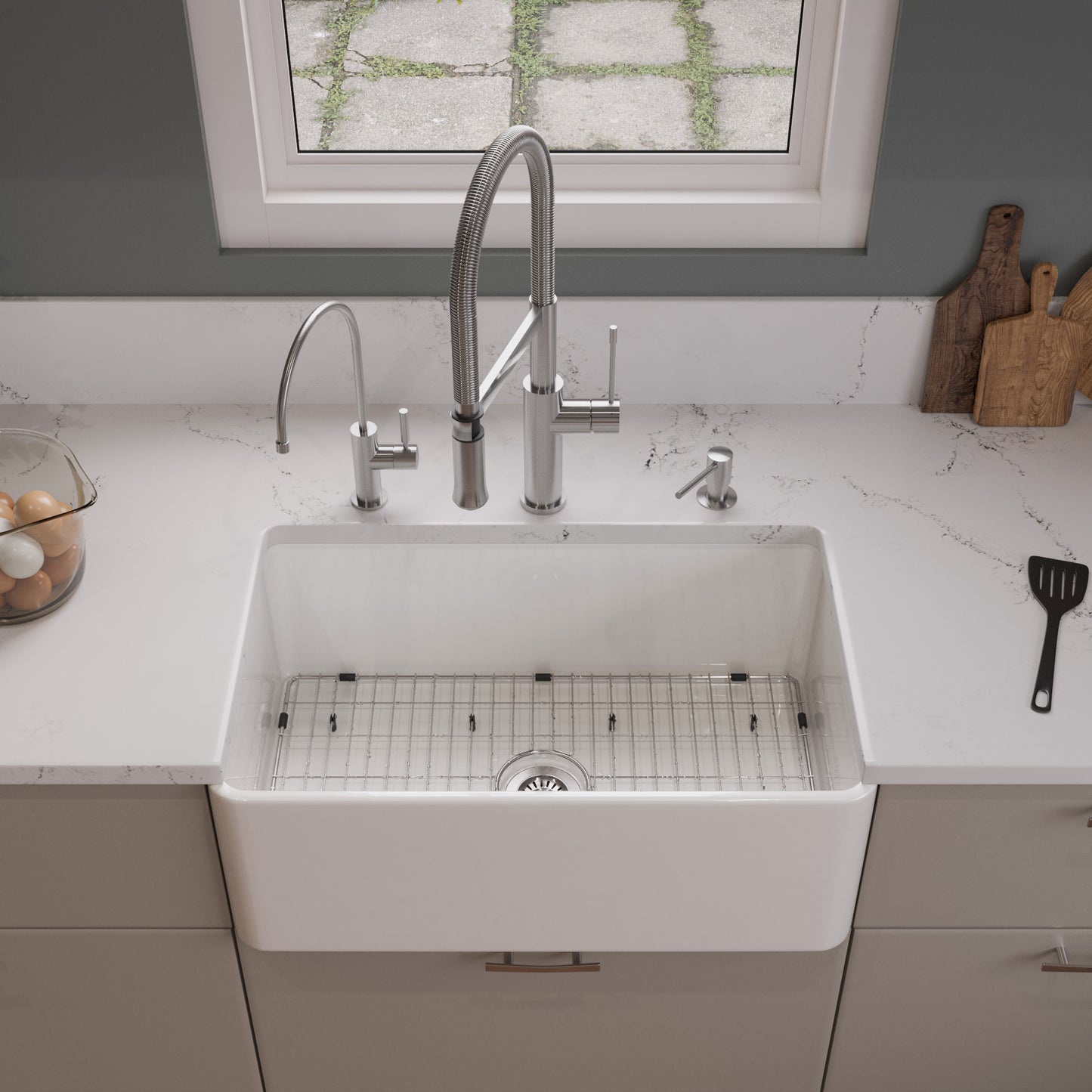 ALFI brand 30" Thin Wall Single Bowl Smooth Apron Fireclay Kitchen Farm Sink