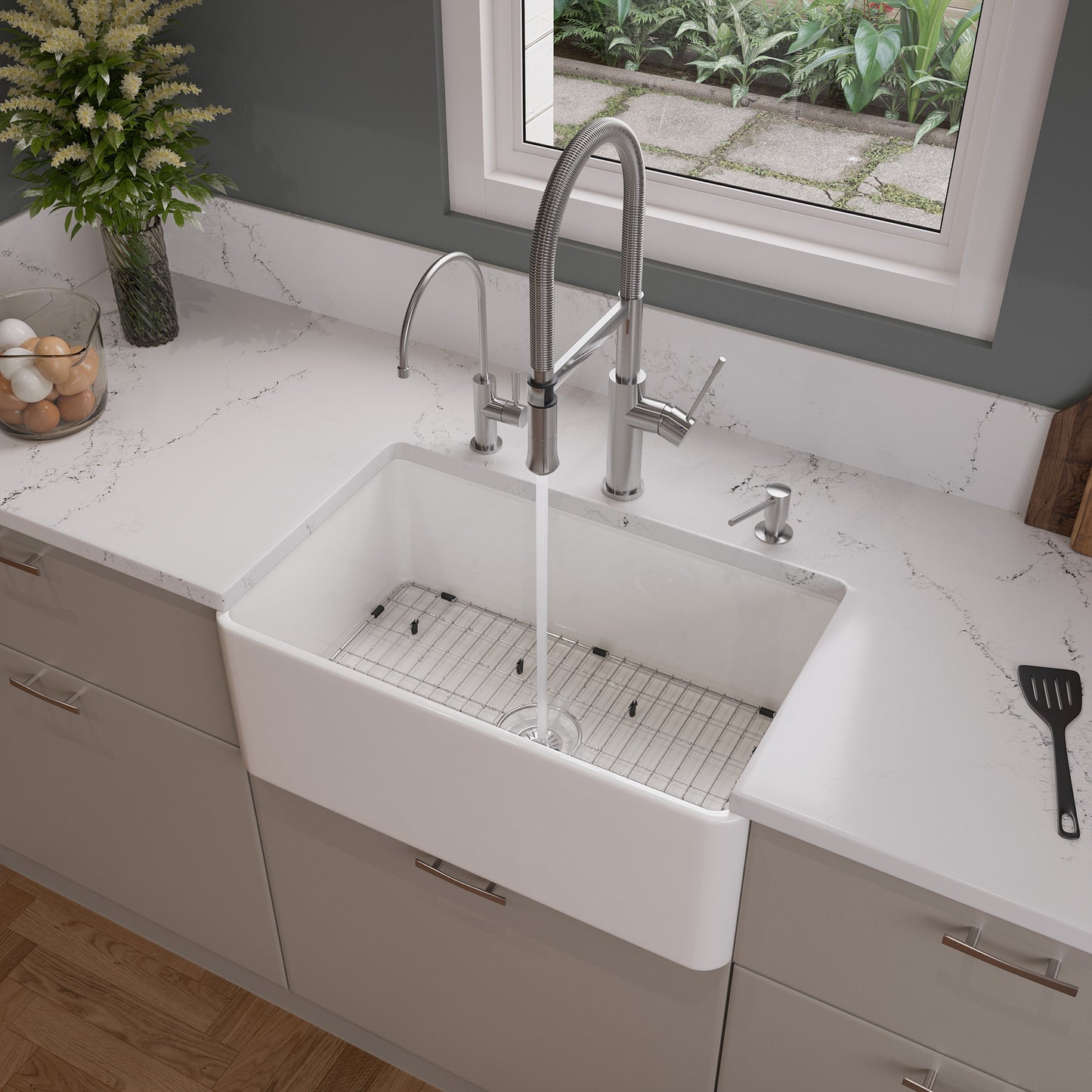 ALFI brand 30" Thin Wall Single Bowl Smooth Apron Fireclay Kitchen Farm Sink