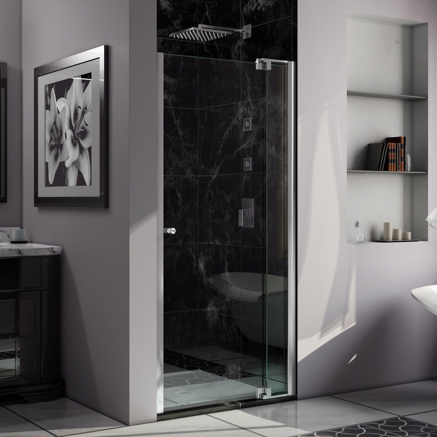 Allure 31-32 in. W x 73 in. H Frameless Pivot Shower Door in Chrome