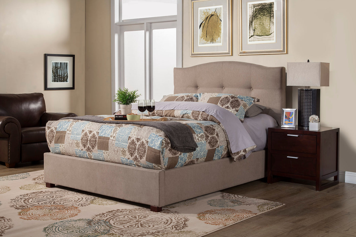 Alpine Furniture Amanda Queen Tufted Upholstered Bed, Haskett/Jute