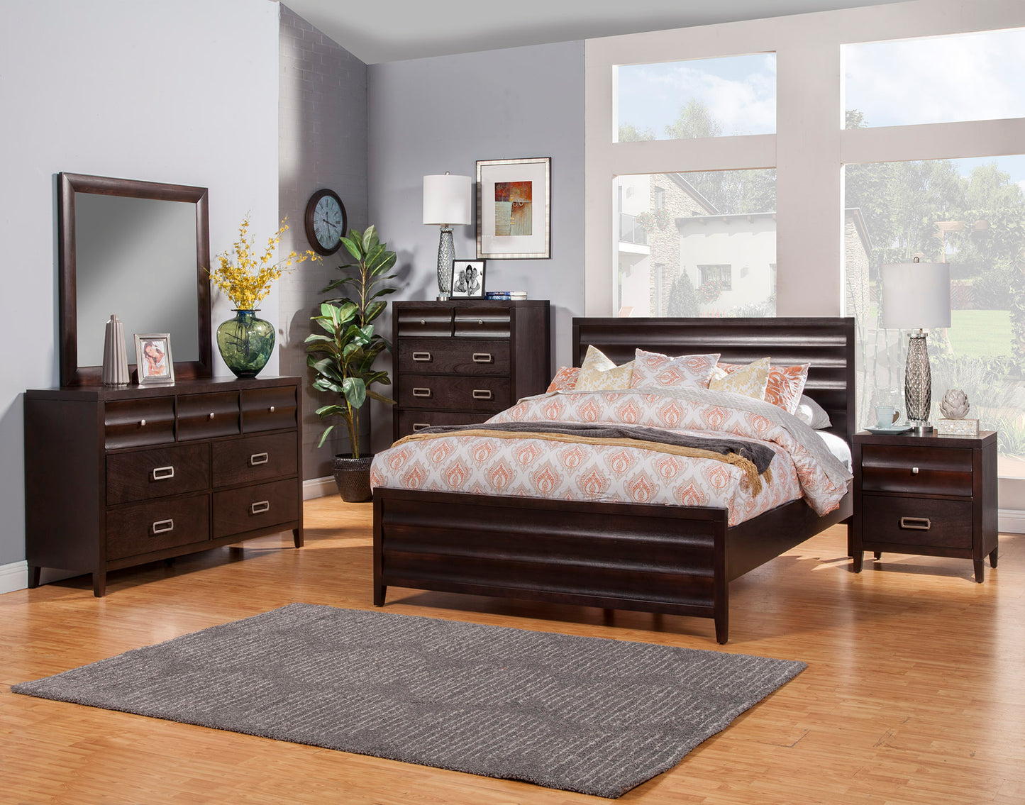 Alpine Furniture Legacy Queen Panel Bed, Black Cherry