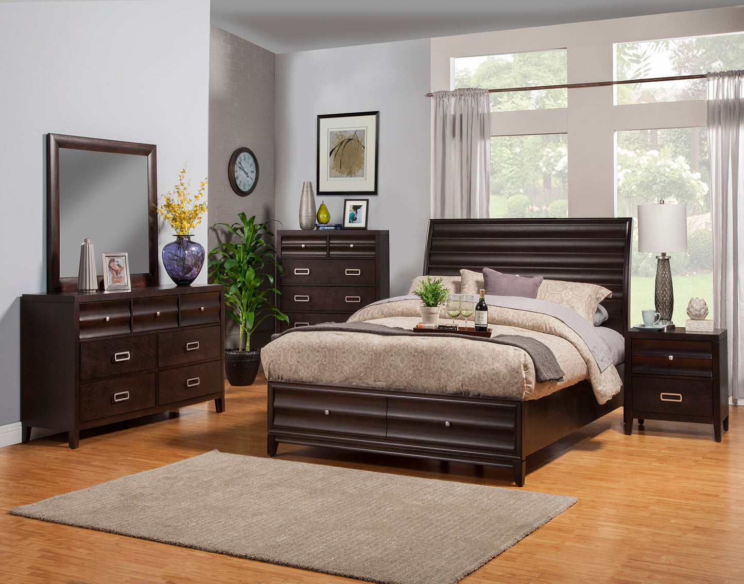 Alpine Furniture Legacy Full Size Storage Bed with 2 Drawers, Black Cherry