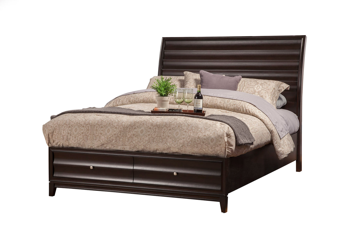 Alpine Furniture Legacy Full Size Storage Bed with 2 Drawers, Black Cherry