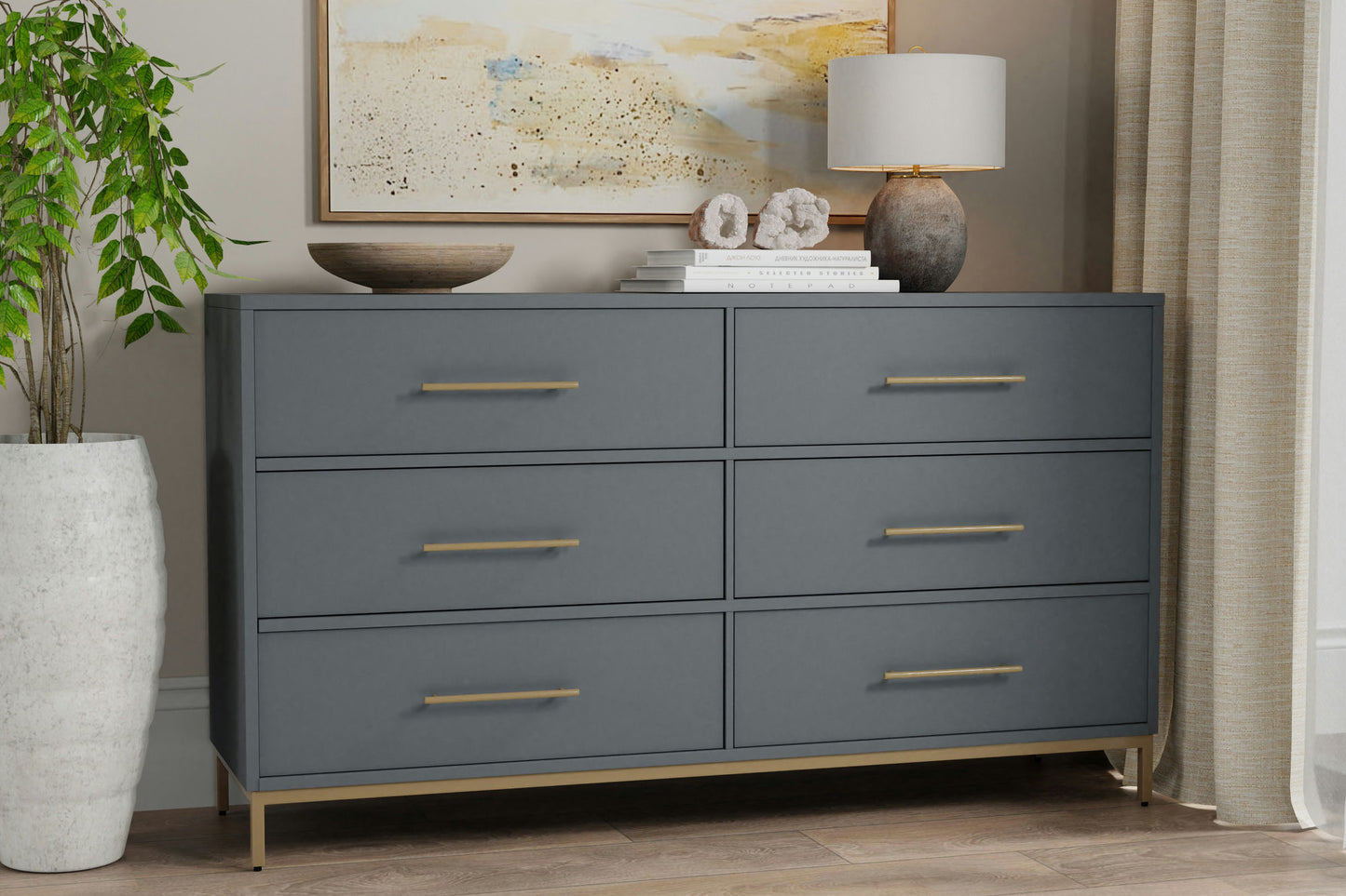 Alpine Furniture Madelyn Six Drawer Dresser, Slate Gray