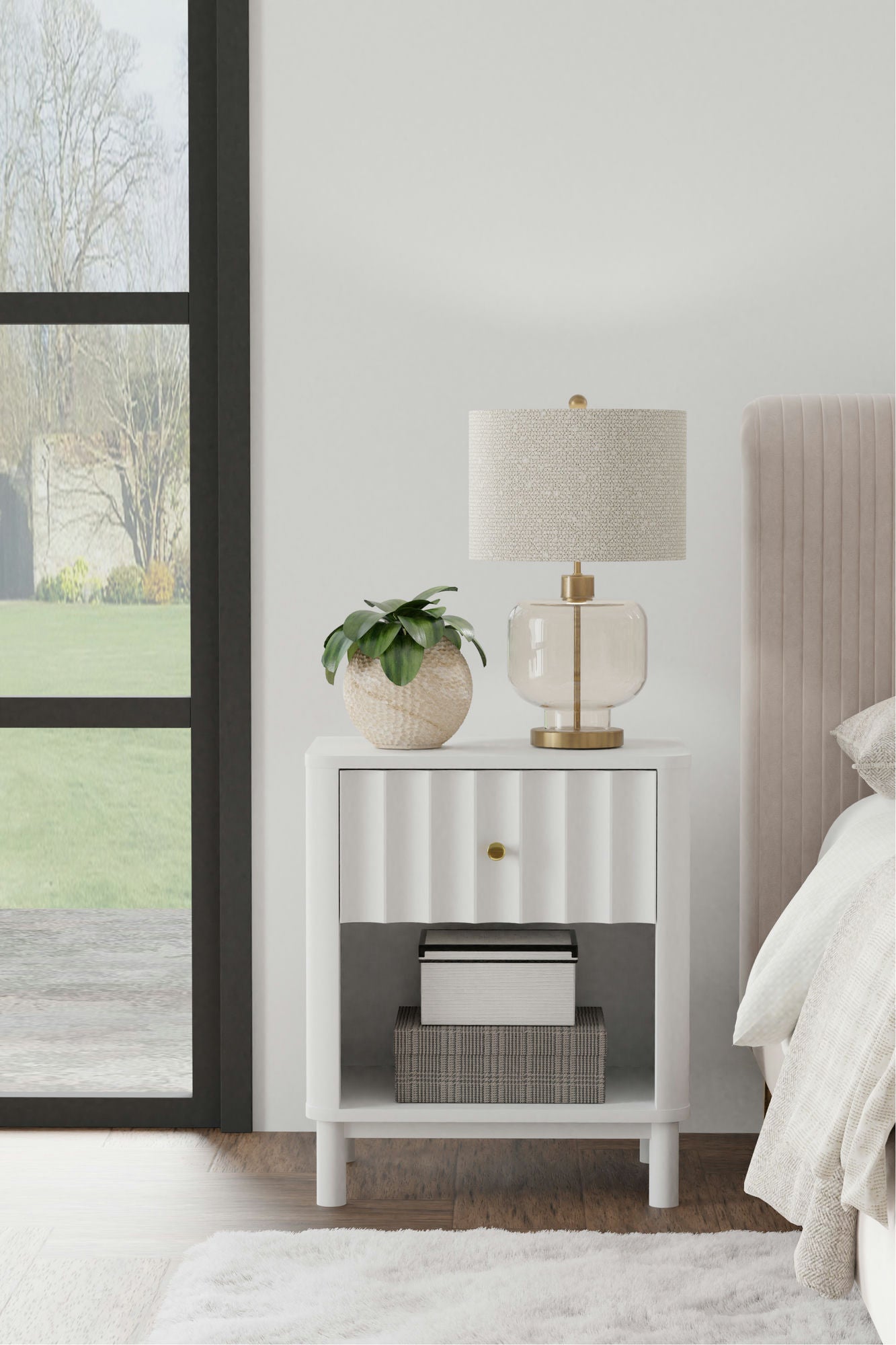 Alpine Furniture Stapleton 1 Drawer Nightstand, White
