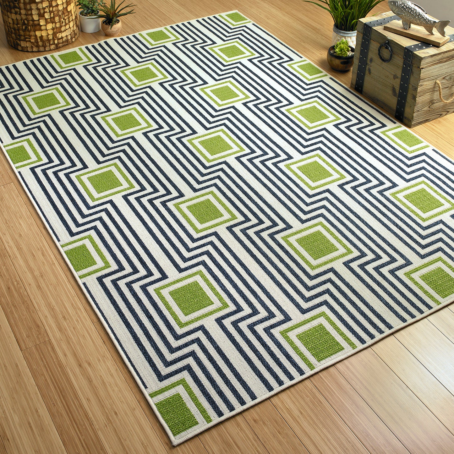 Kaleen Amalie Collection Navy LimeGreen Throw Rug 1'9" x 3'