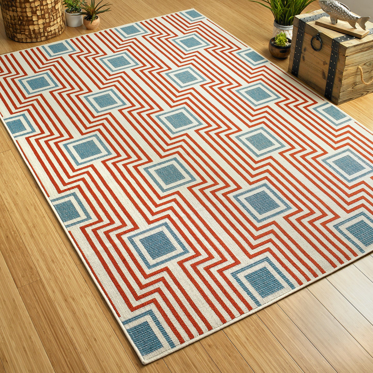 Kaleen Amalie Collection Tangerine LtBlue Throw Rug 1'9" x 3'