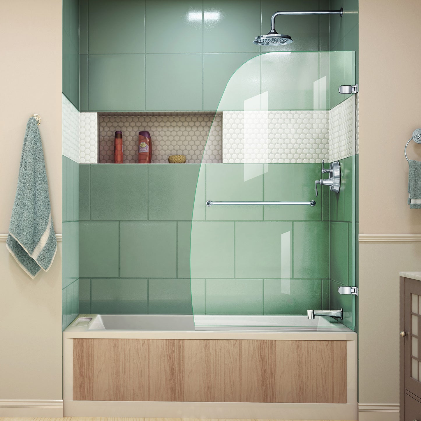 Aqua Uno 34 in. W x 58 in. H Frameless Hinged Tub Door in Chrome