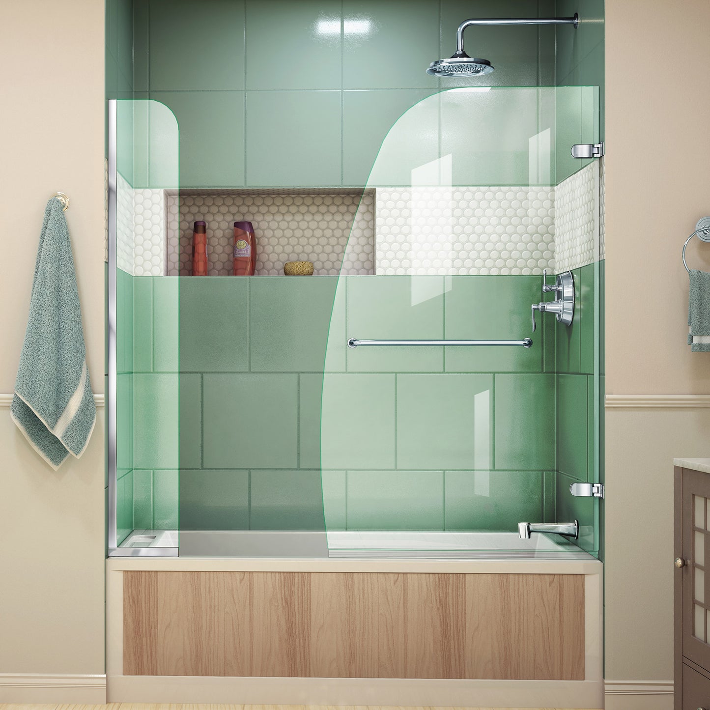 Aqua Uno 56-60 in. W x 58 in. H Frameless Hinged Tub Door with Extender Panel in Chrome