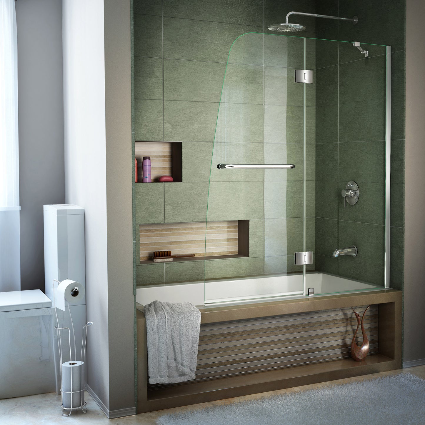 Aqua 48 in. W x 58 in. H Frameless Hinged Tub Door in Chrome