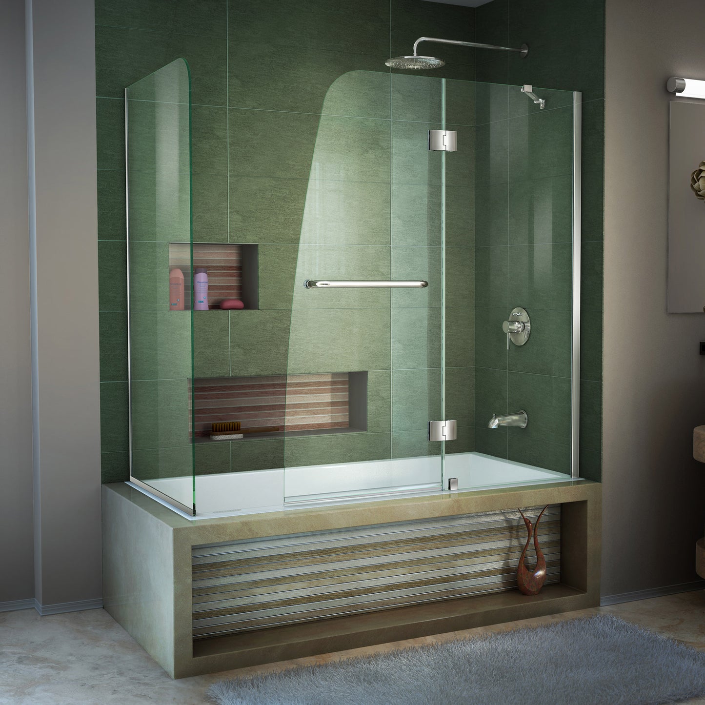 Aqua 56-60 in. W x 30 in. D x 58 in. H Frameless Hinged Tub Door with 30 in. Return Panel in Chrome