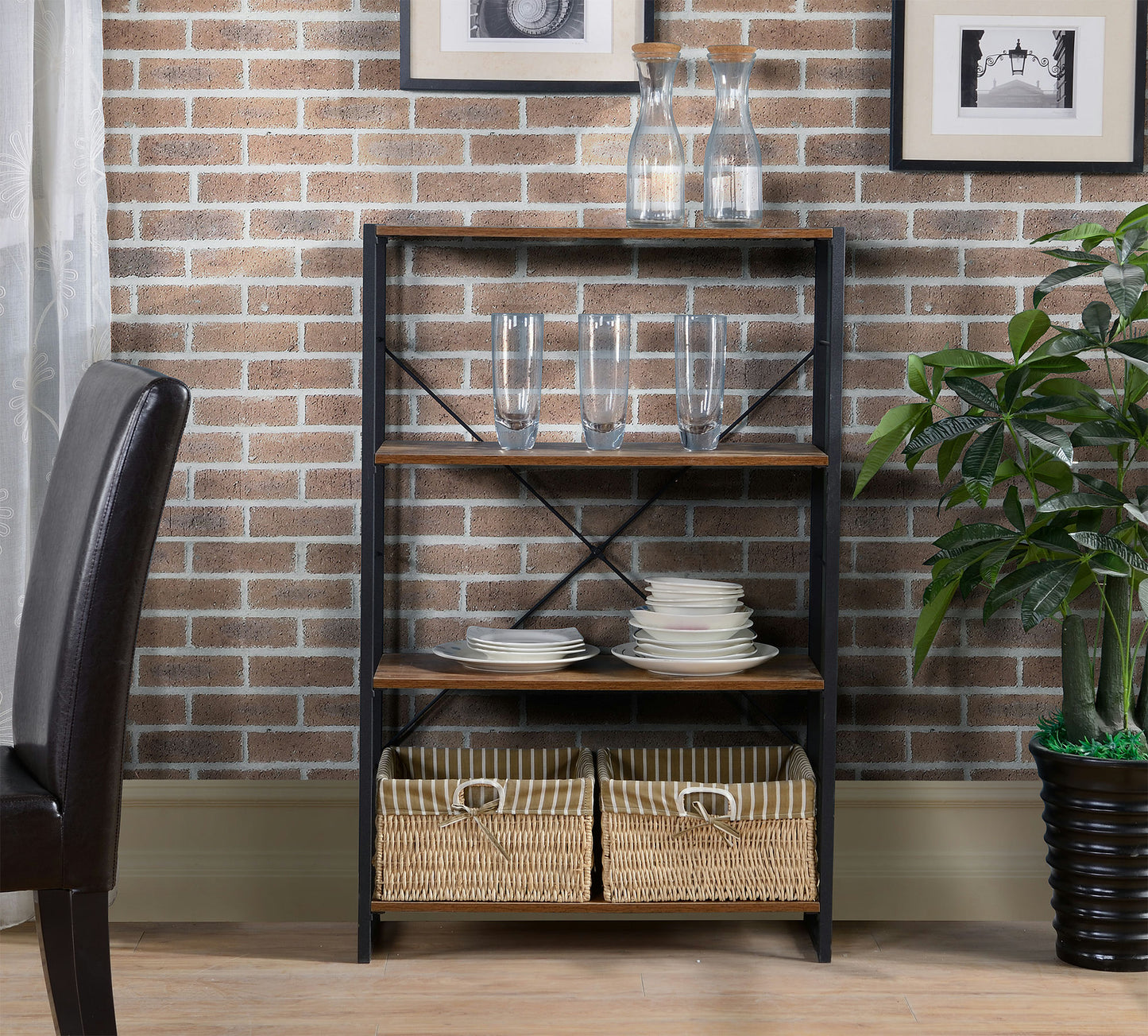 4 Tier industrial look metal and wood bookcase