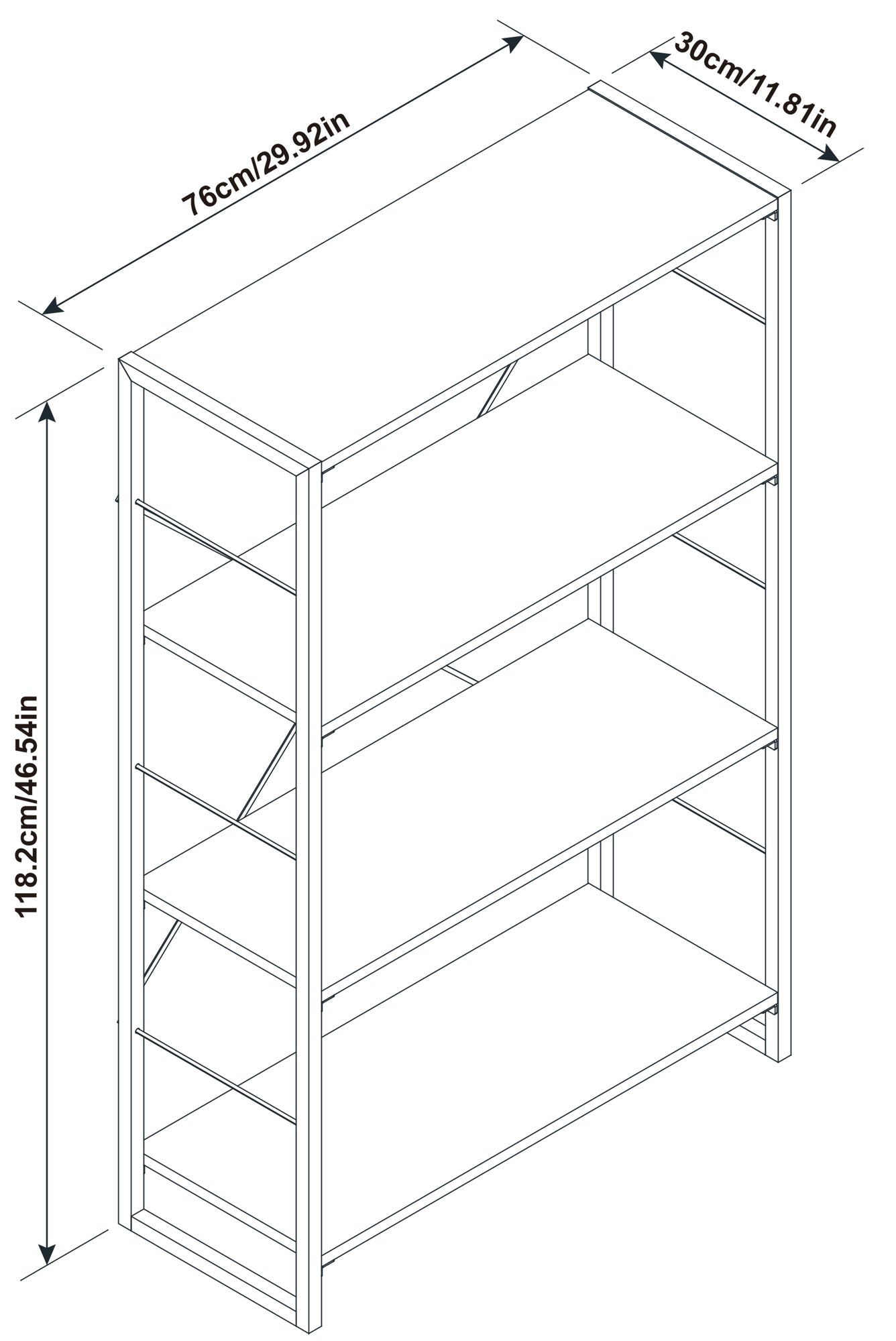4 Tier industrial look metal and wood bookcase