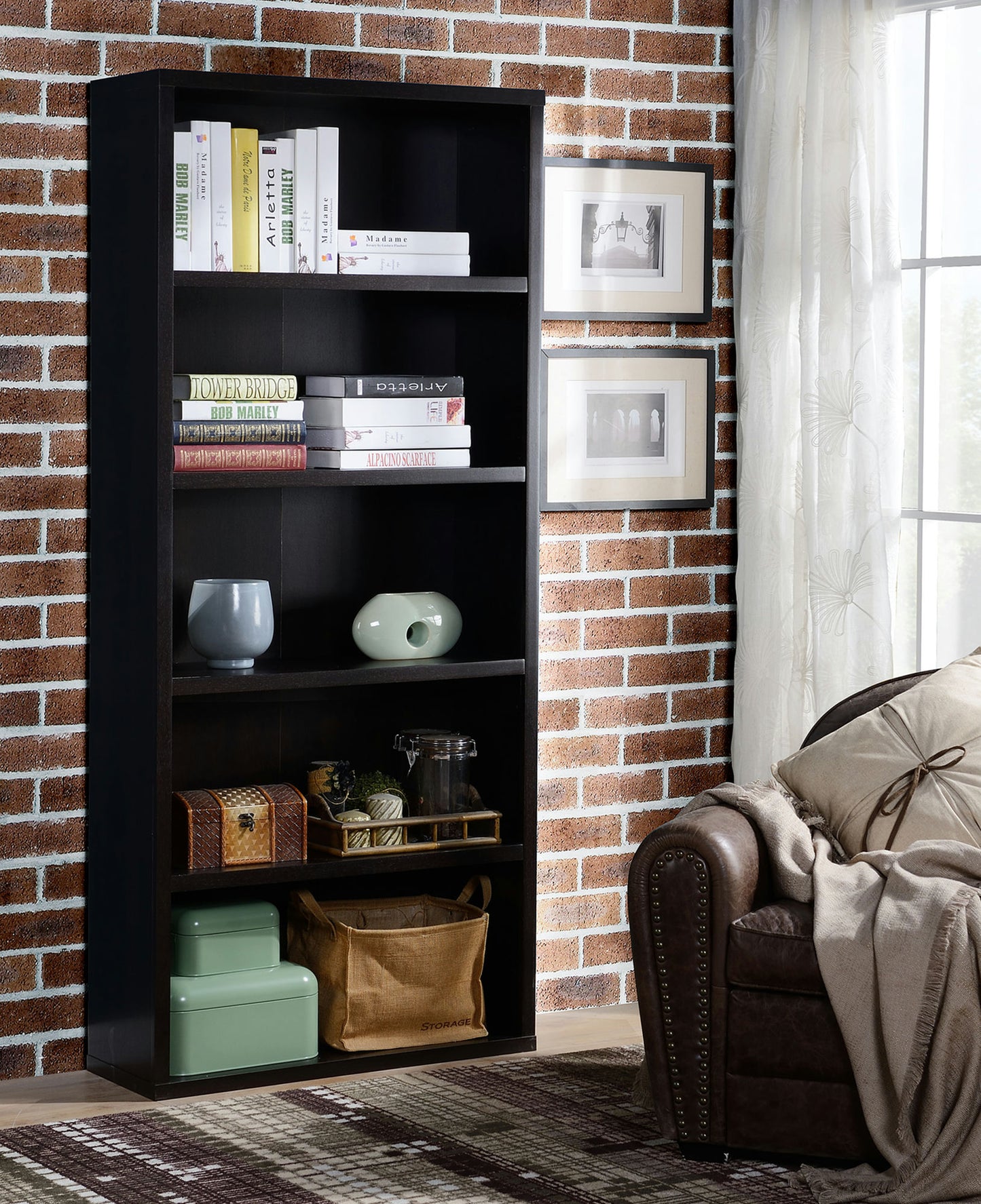 5 Shelf Wood Bookcase