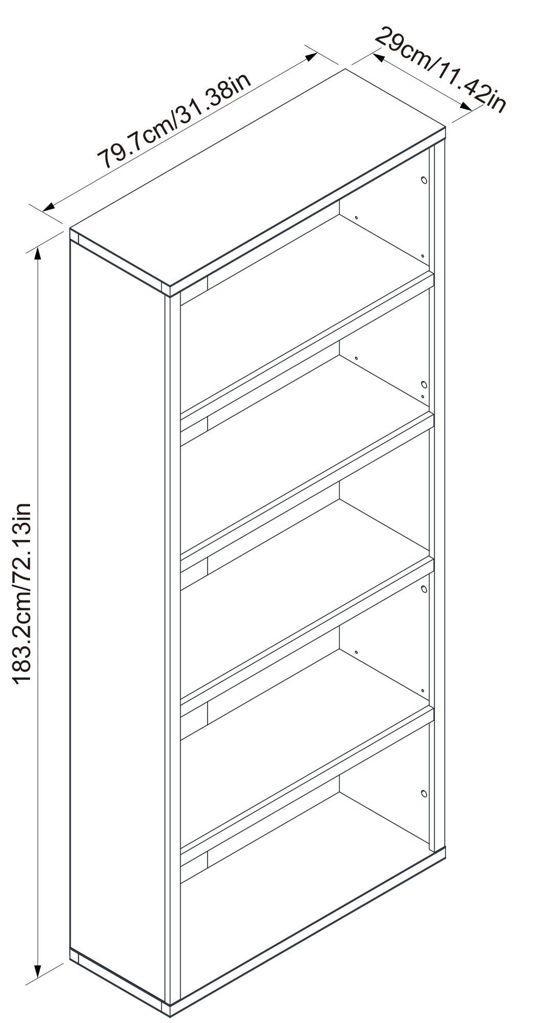 5 Shelf Wood Bookcase