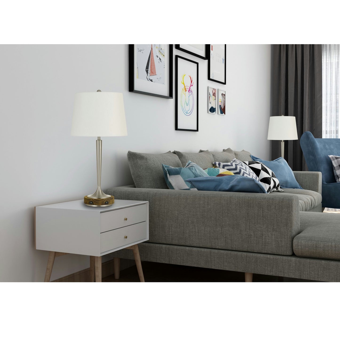 Brushed steel and wood Metal and wood Chester - Table lamp