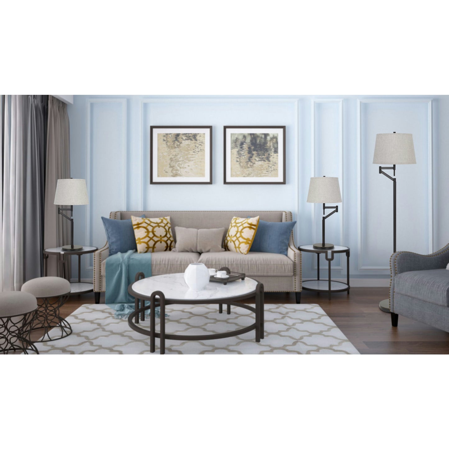 Dark bronze Metal Metal set - 3 pcs.table and floor lamp set