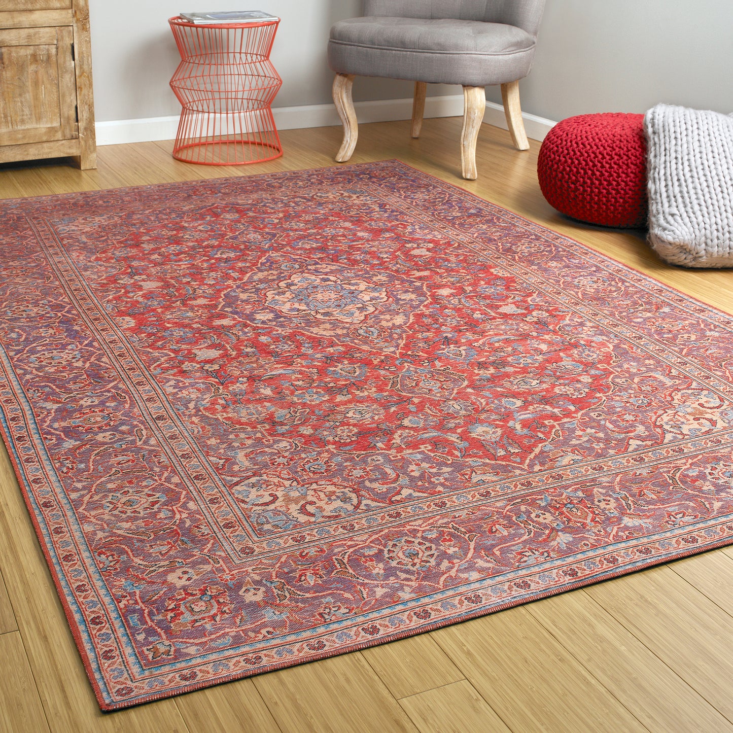 Kaleen Boho Patio Collection Bright Coral Throw Rug 3' x 5'