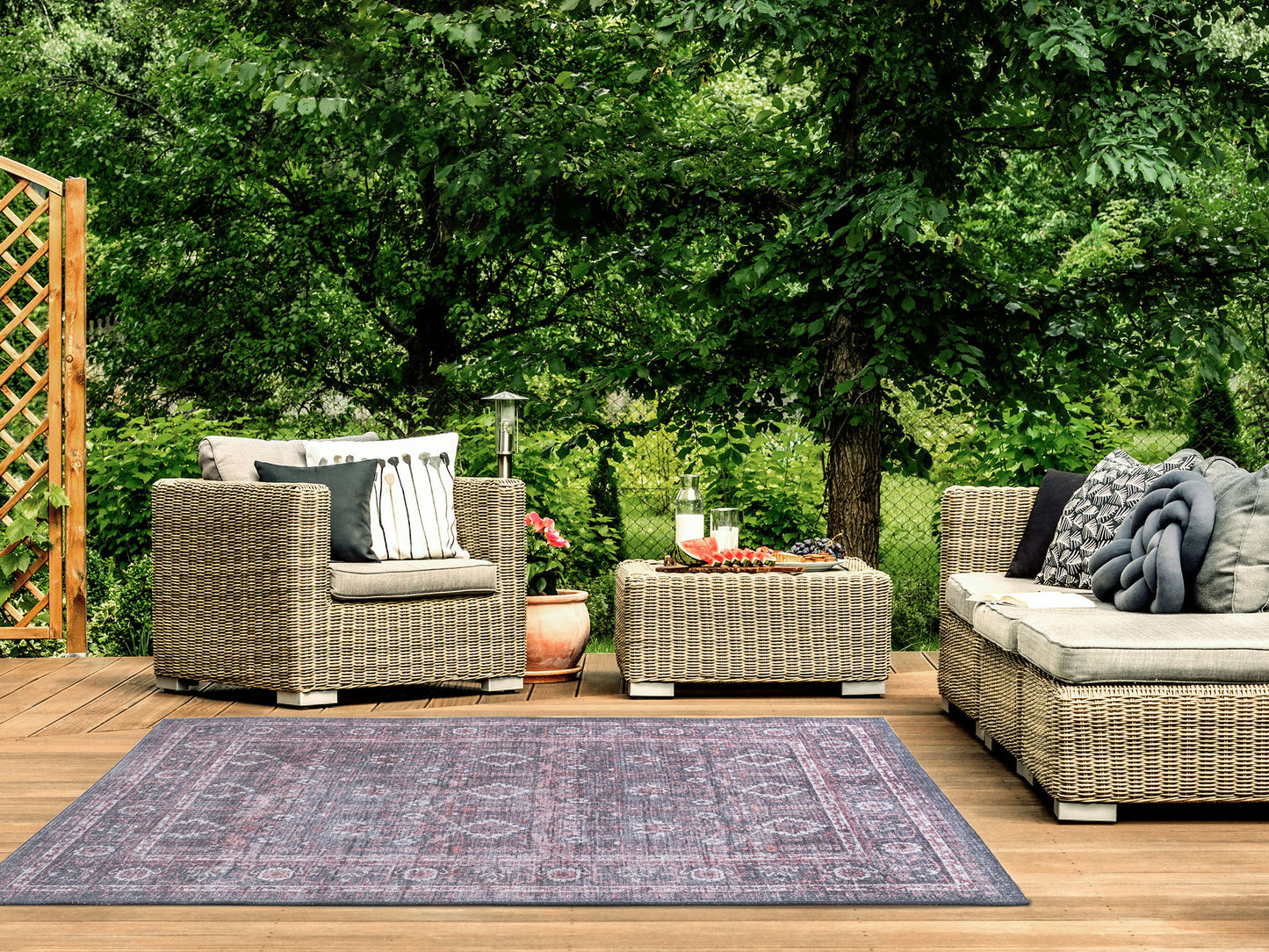 Kaleen Boho Patio Collection Navy LtBlue Runner 2'3" x 7'6"
