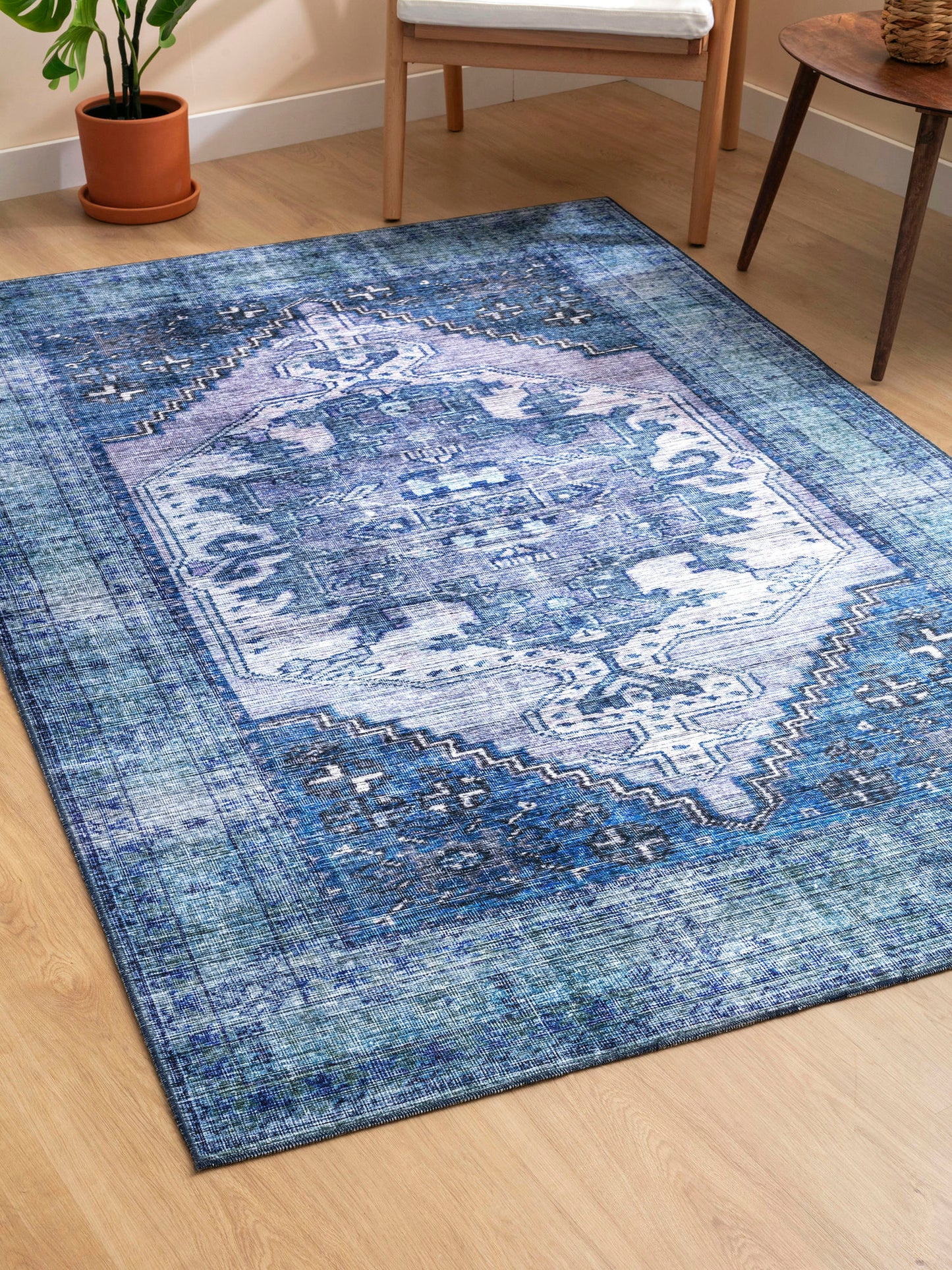 Kaleen Boho Patio Collection Blue Lavender Area Rug 5' x 7'6"