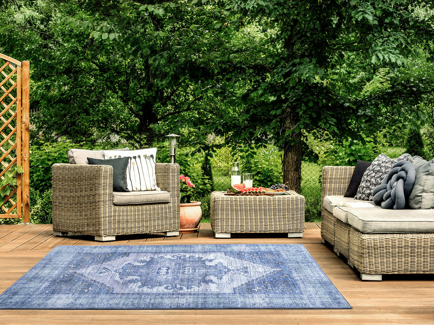 Kaleen Boho Patio Collection Blue Lavender Area Rug 8' x 10'