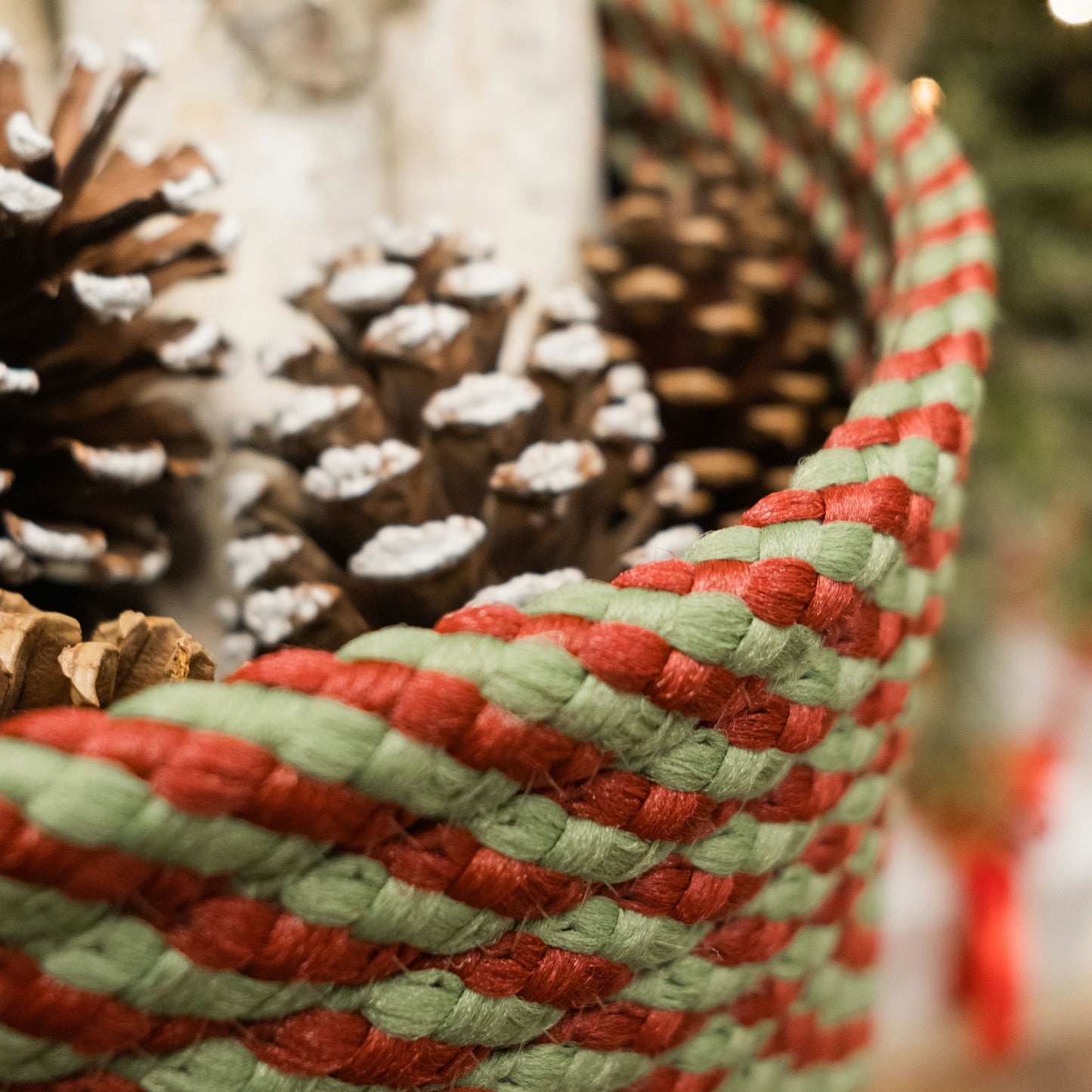 Twisted Christmas Woven Basket - Green/Red 12"x12"x10"