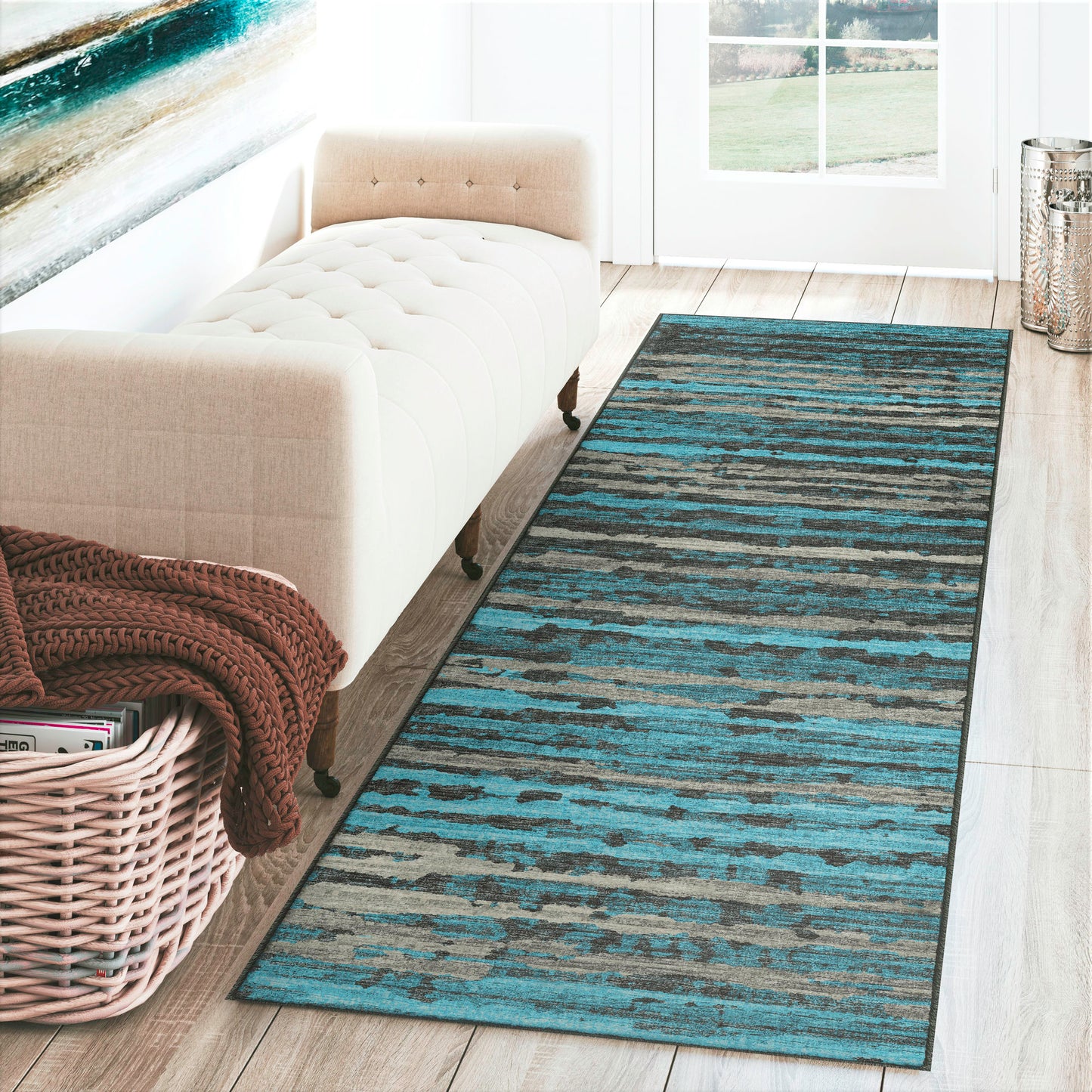 Brisbane BR4 Teal 2'3" x 7'6" Runner Rug