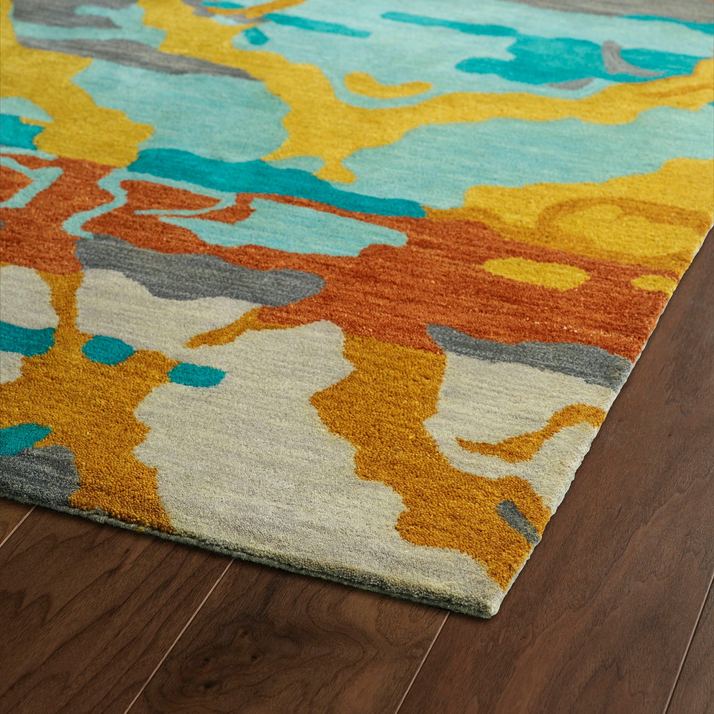 Kaleen Brushstrokes Collection Teal Turquoise Runner 2'6" x 8'