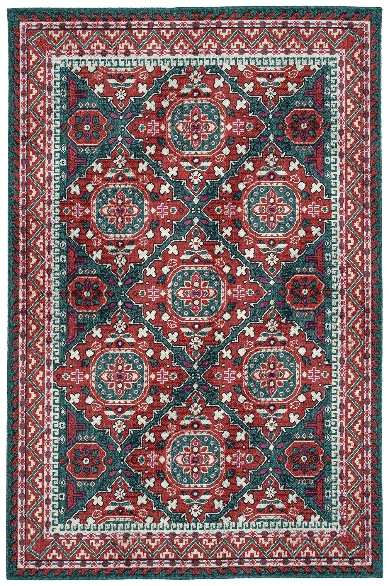 Kaleen Bitki Collection Red Teal Area Rug 5'3" x 7'6"