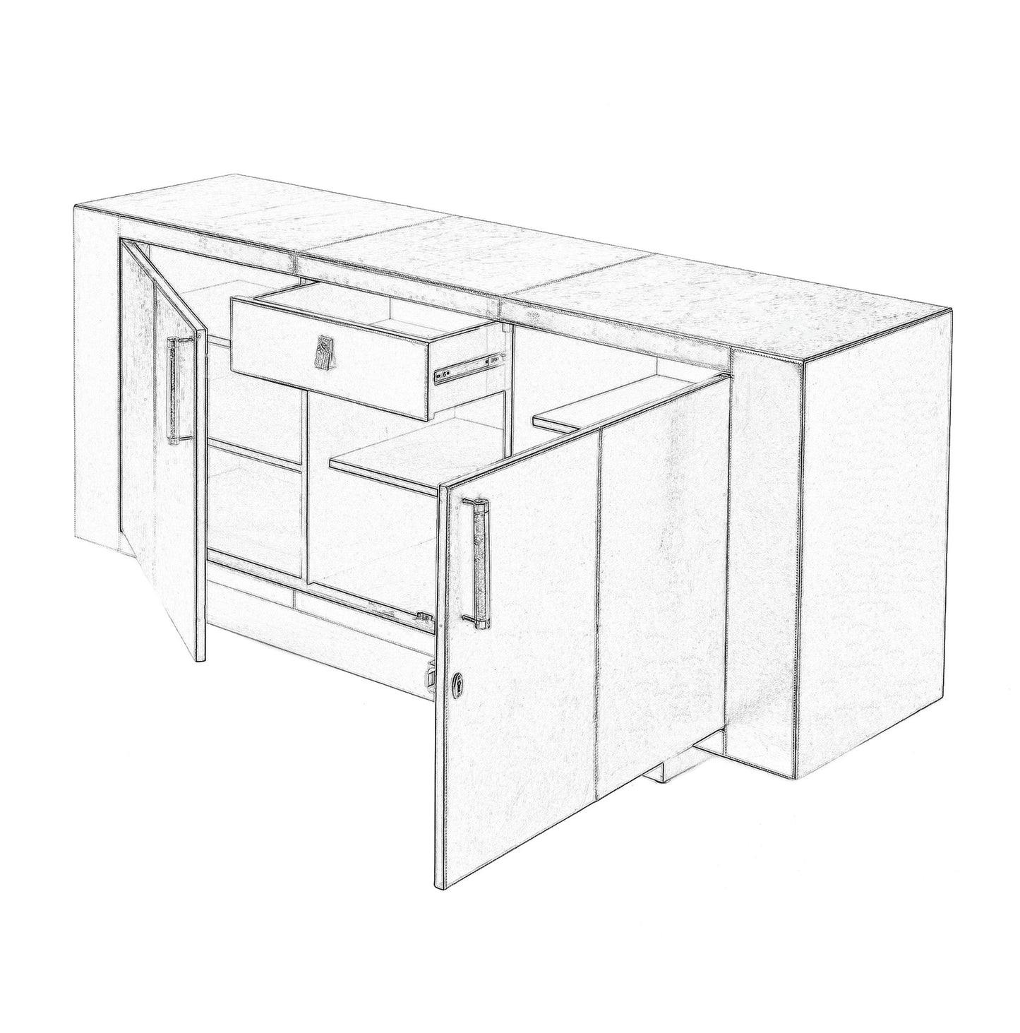 Butler Specialty Company, Francois Silver Leather 70.5" Buffet Sideboard, Silver