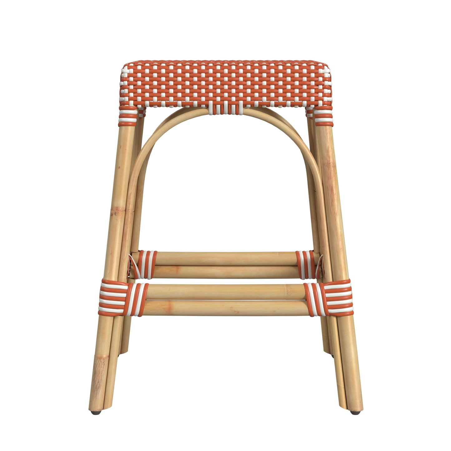 Robias Rectangular Rattan 24.5" Counter Stool, Orange and White Dot