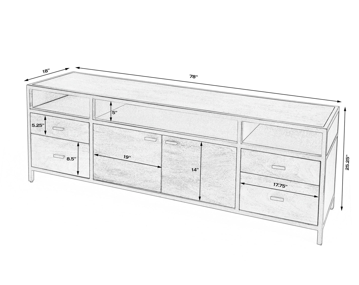 Butler Specialty Company, Hans Wood and Iron 78" TV Stand with Storage, Natural