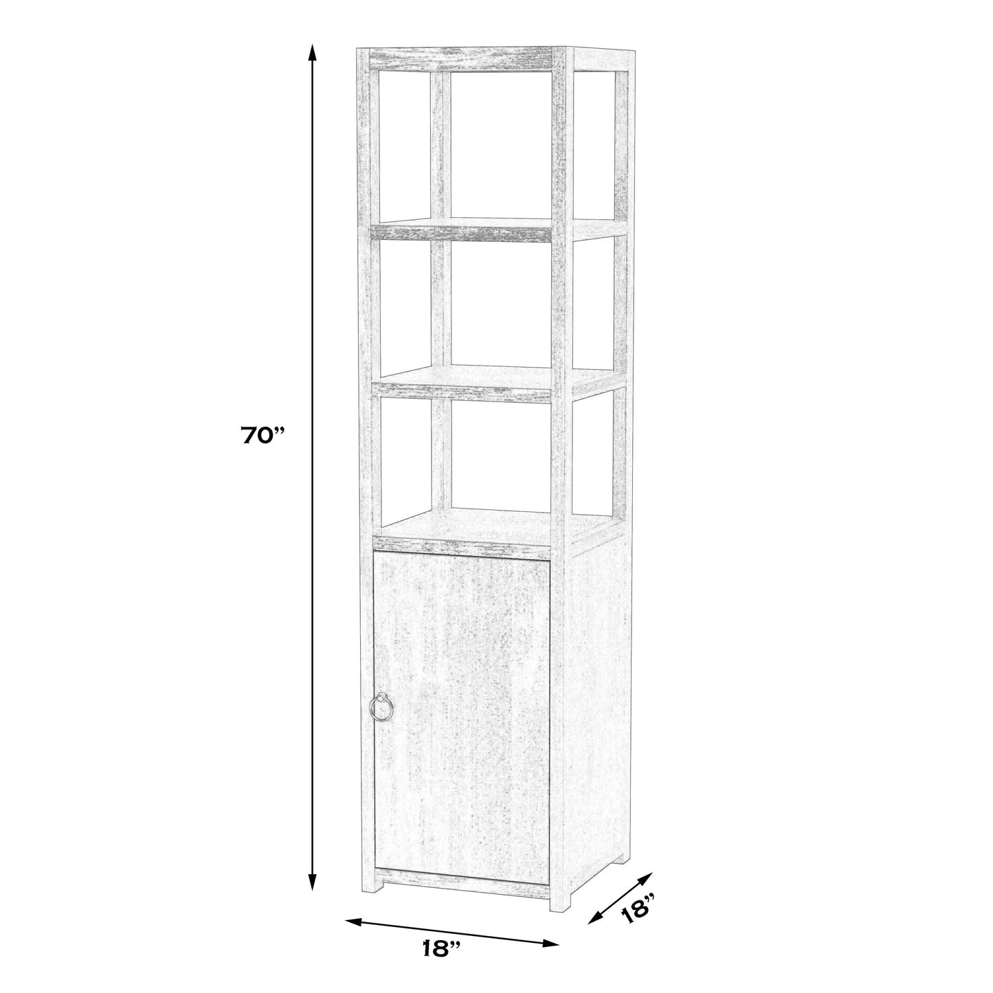 Butler Specialty Company, Lark 3- Tier 1 Door Narrow Bookcase Etagere, Navy Blue