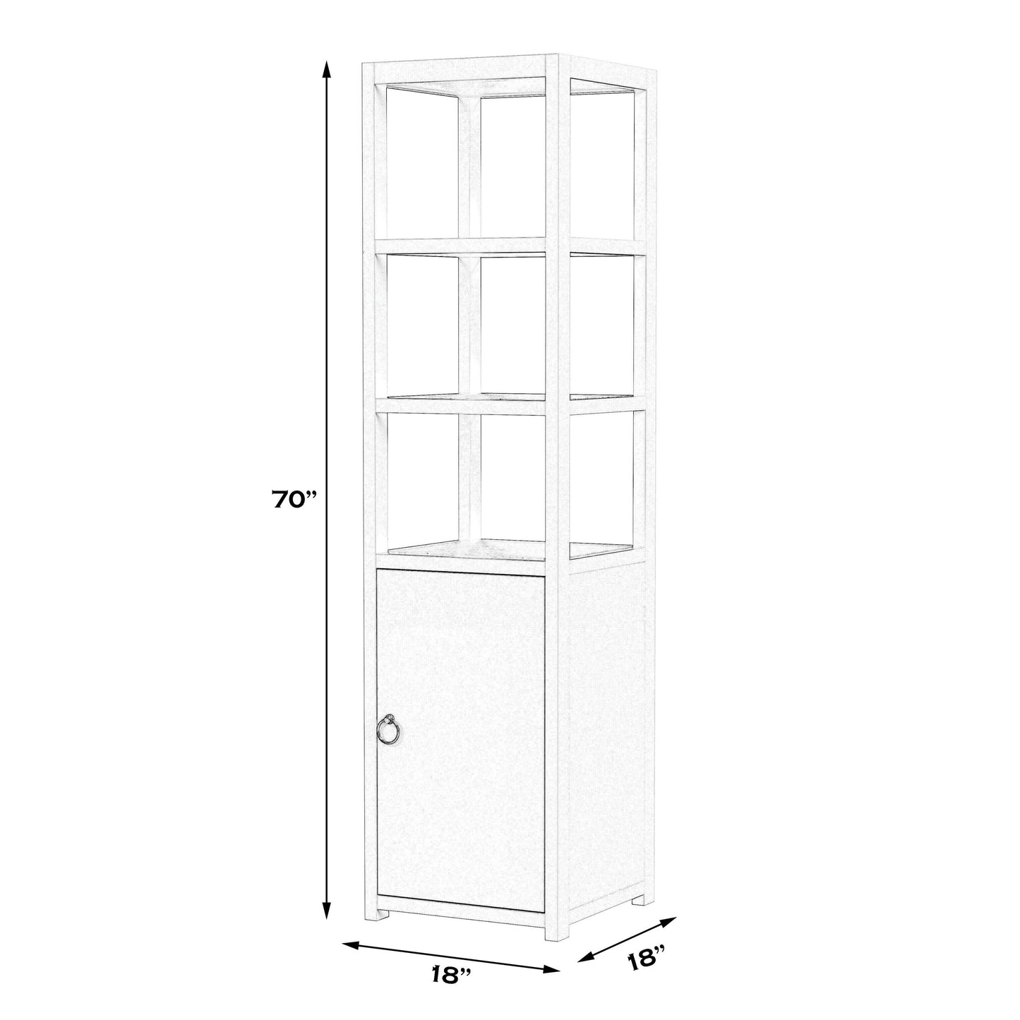 Butler Specialty Company, Lark 3- Tier 1 Door Narrow Bookcase Etagere, White
