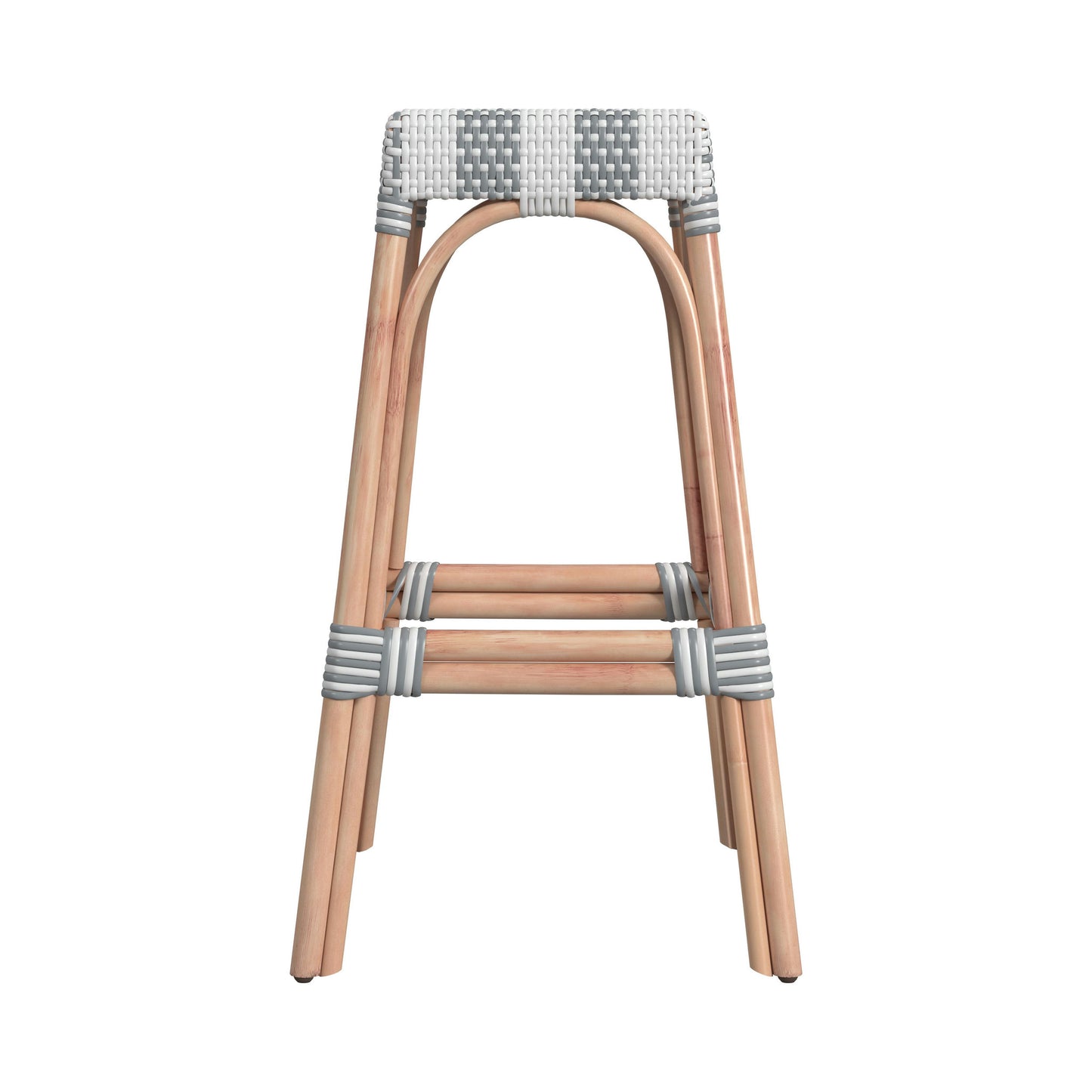 Robias Rectangular Rattan 30" Bar Stool, Gray and White Stripe