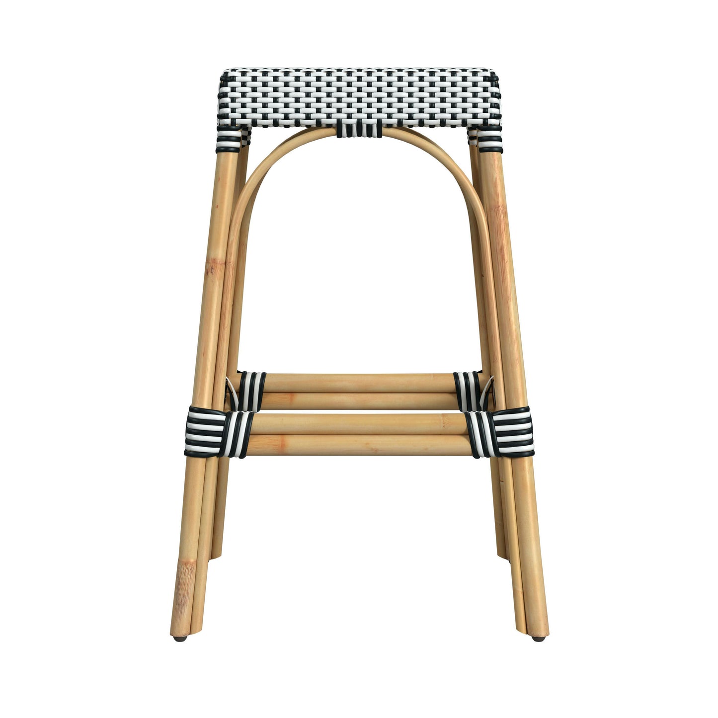 Robias Rectangular Rattan 30" Bar Stool, White and Black Dot
