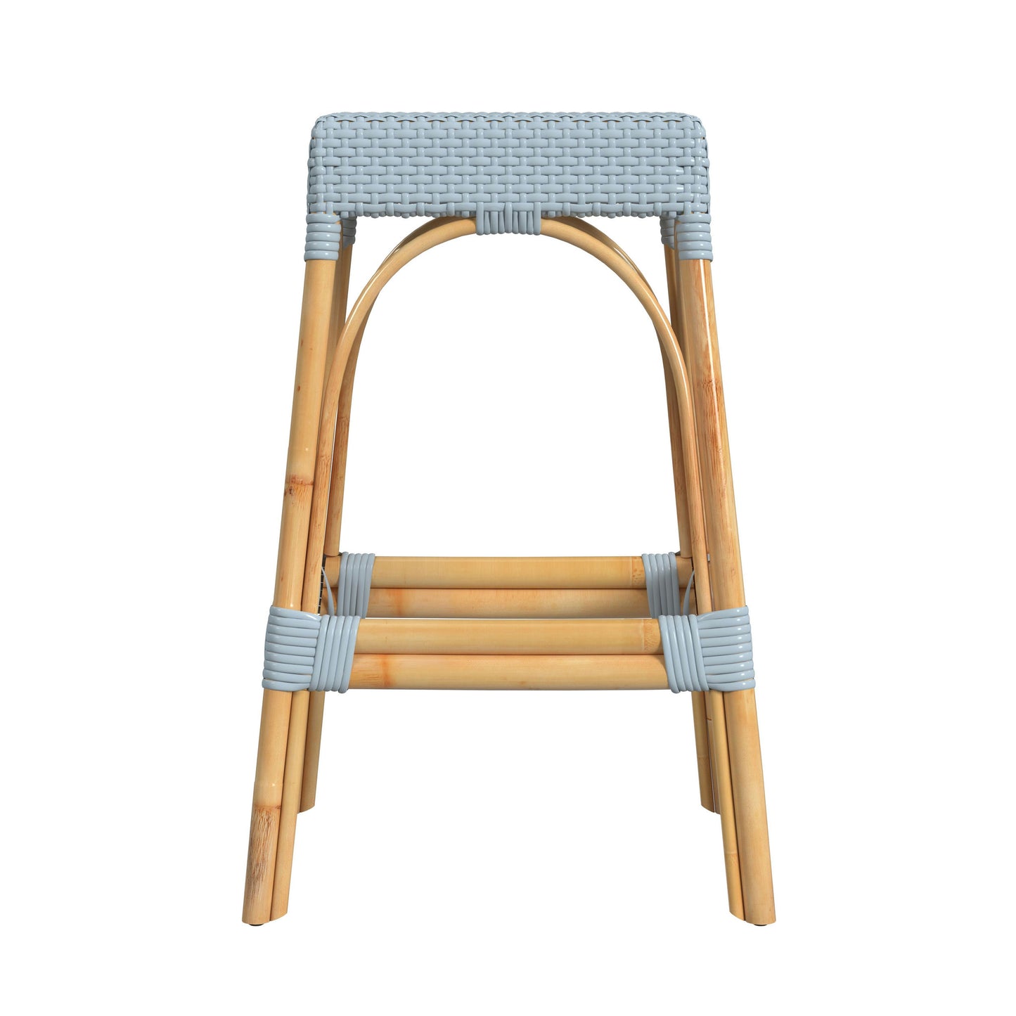 Butler Specialty Company, Robias Rectangular Rattan 30" Bar Stool, Baby Blue