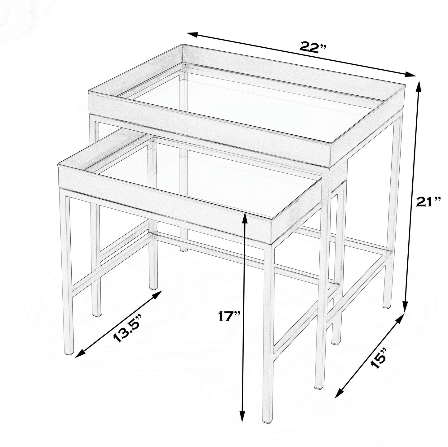 Butler Specialty Company, Lenny 2 Piece Glass Nesting Tables, Gold